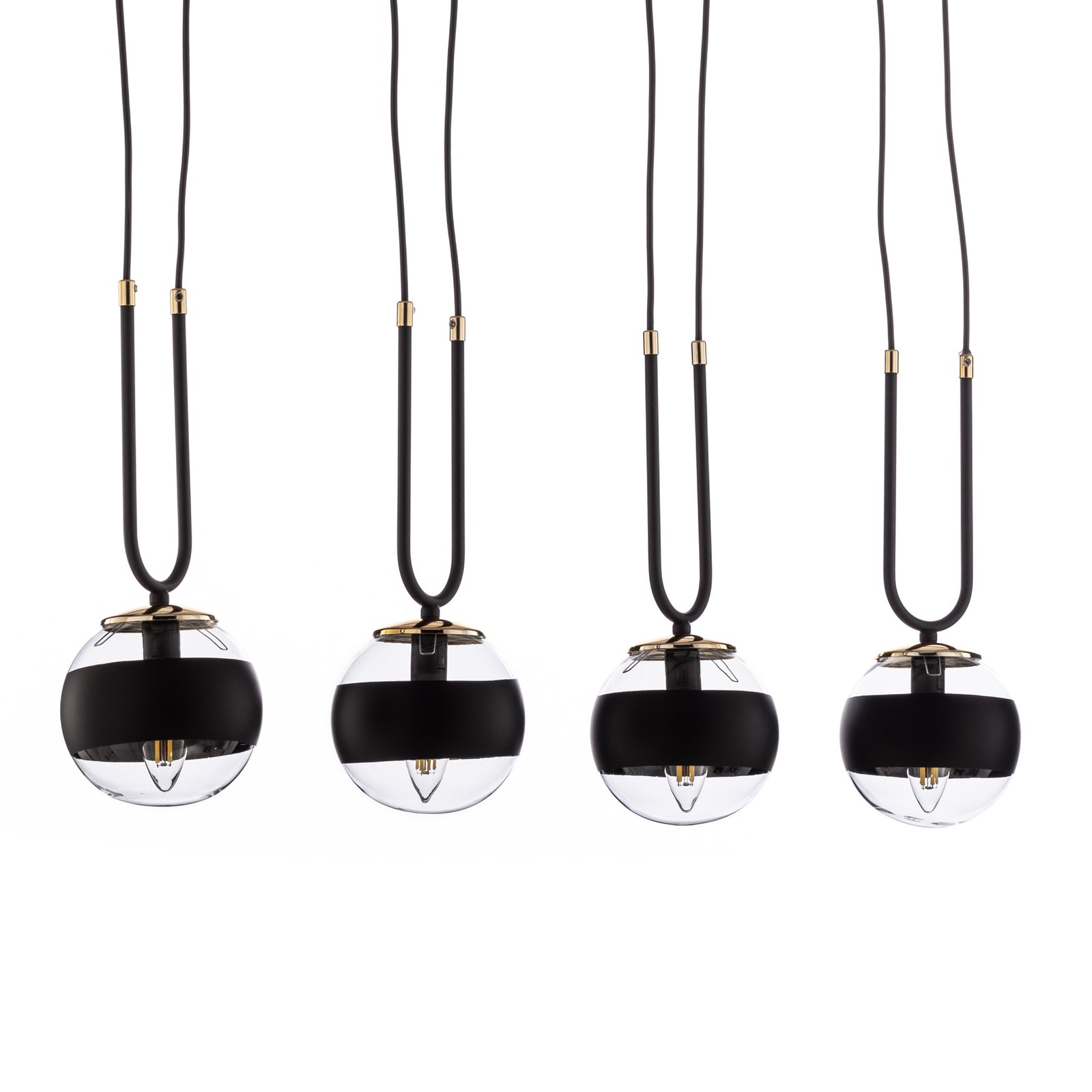 Linear pendant light, black/clear, four-bulb