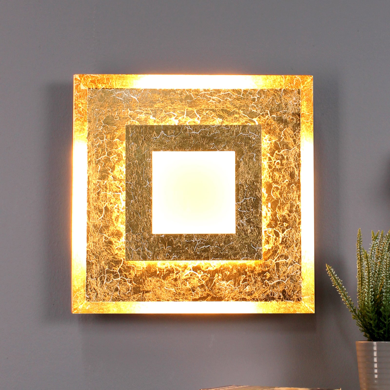 Eco-Light Window LED wall light 39 x cm, gold, for Living / Dining Room, aluminium, 24 W, energy efficiency: A+, L: 39 cm, W: 39 cm, H: 5.5 cm