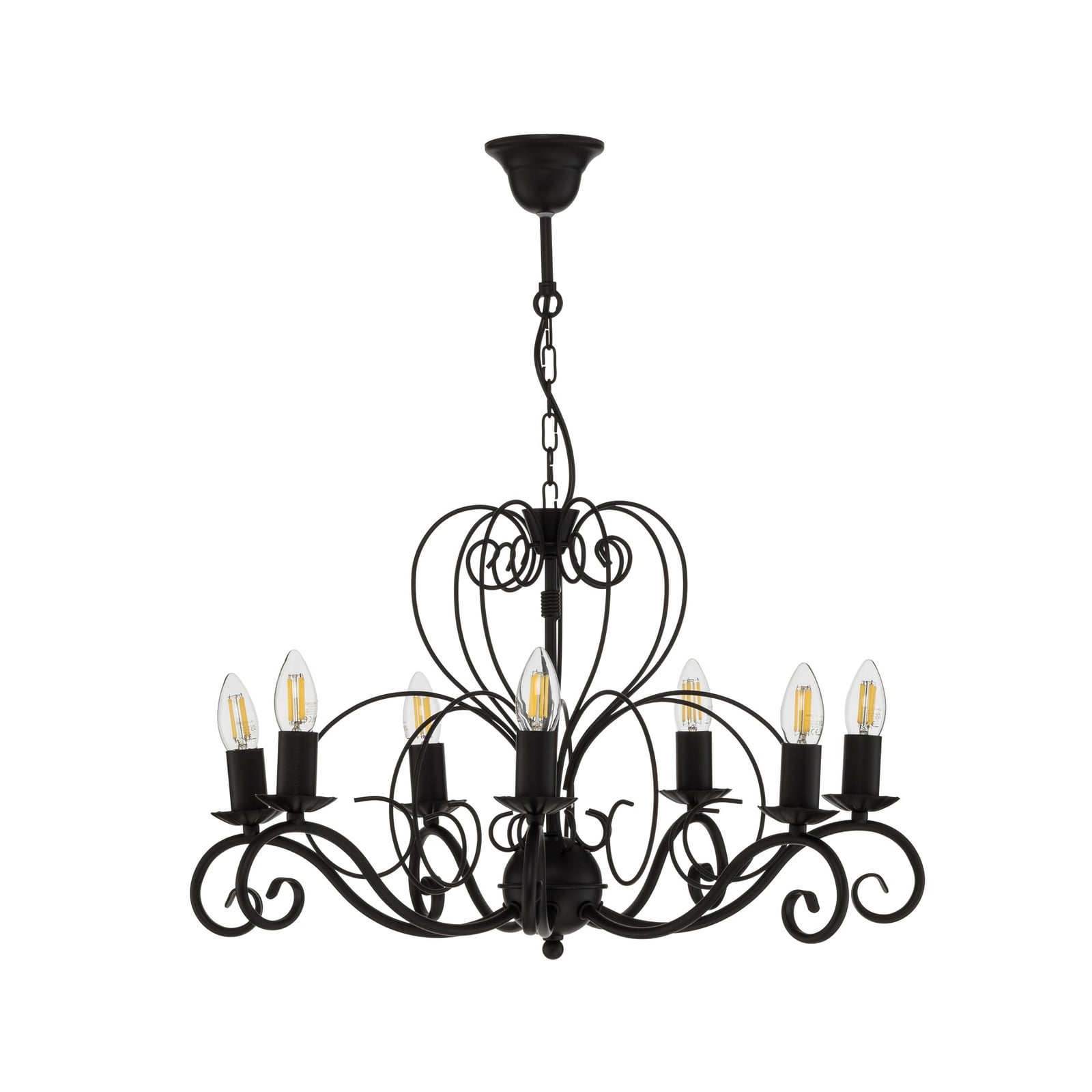 Kronleuchter Mauro, schwarz, 7-flammig, Ø 62 cm, Metall, E14