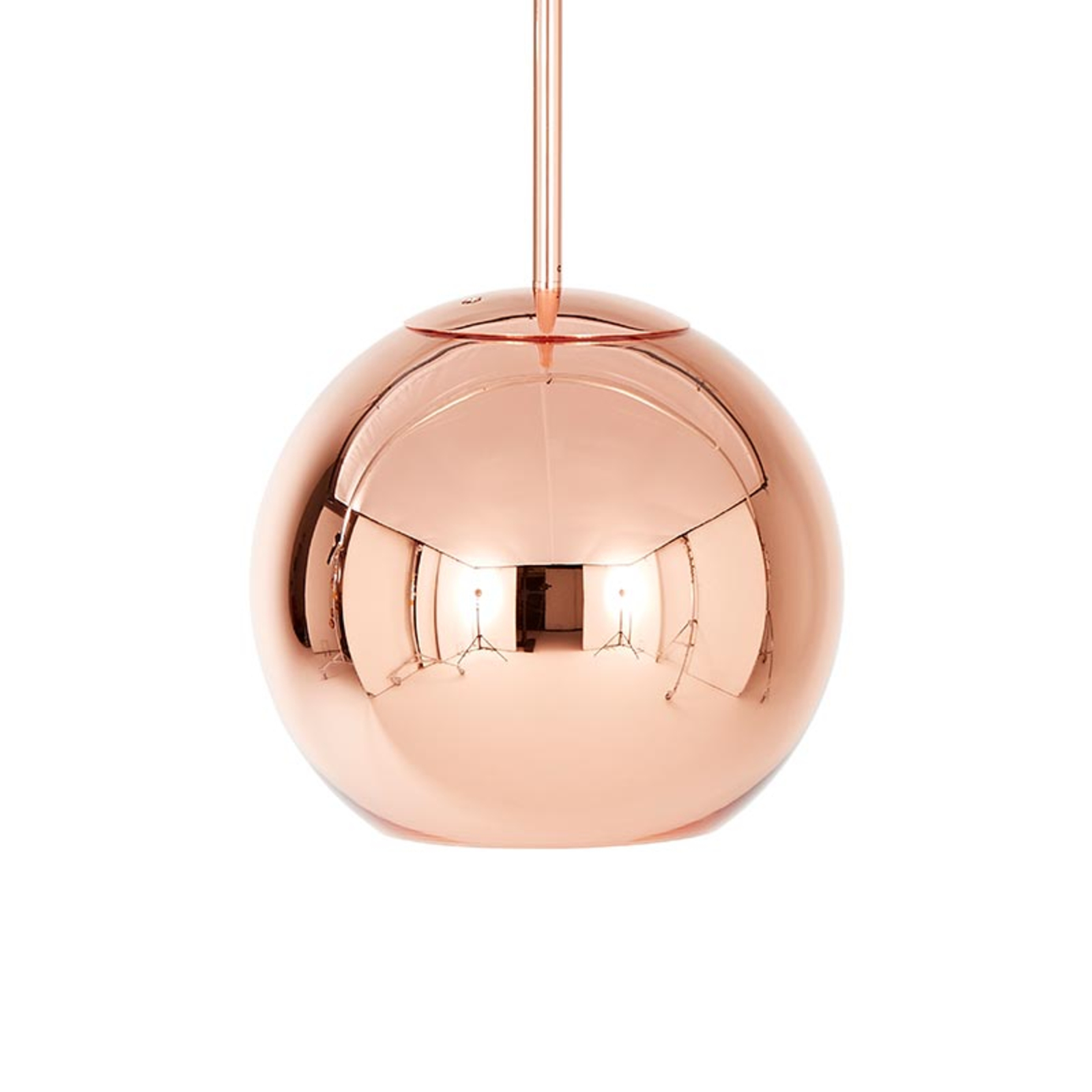 Tom Dixon Copper Round spherical hanging lamp 25cm, for Living / Dining Room, polycarbonate, metal, E14, 25 W, energy efficiency: A++, H: 21 cm