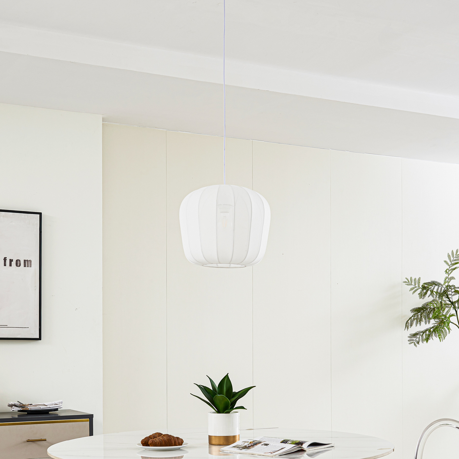 Lindby Helin pendant light, white, Ø 35 cm, fabric