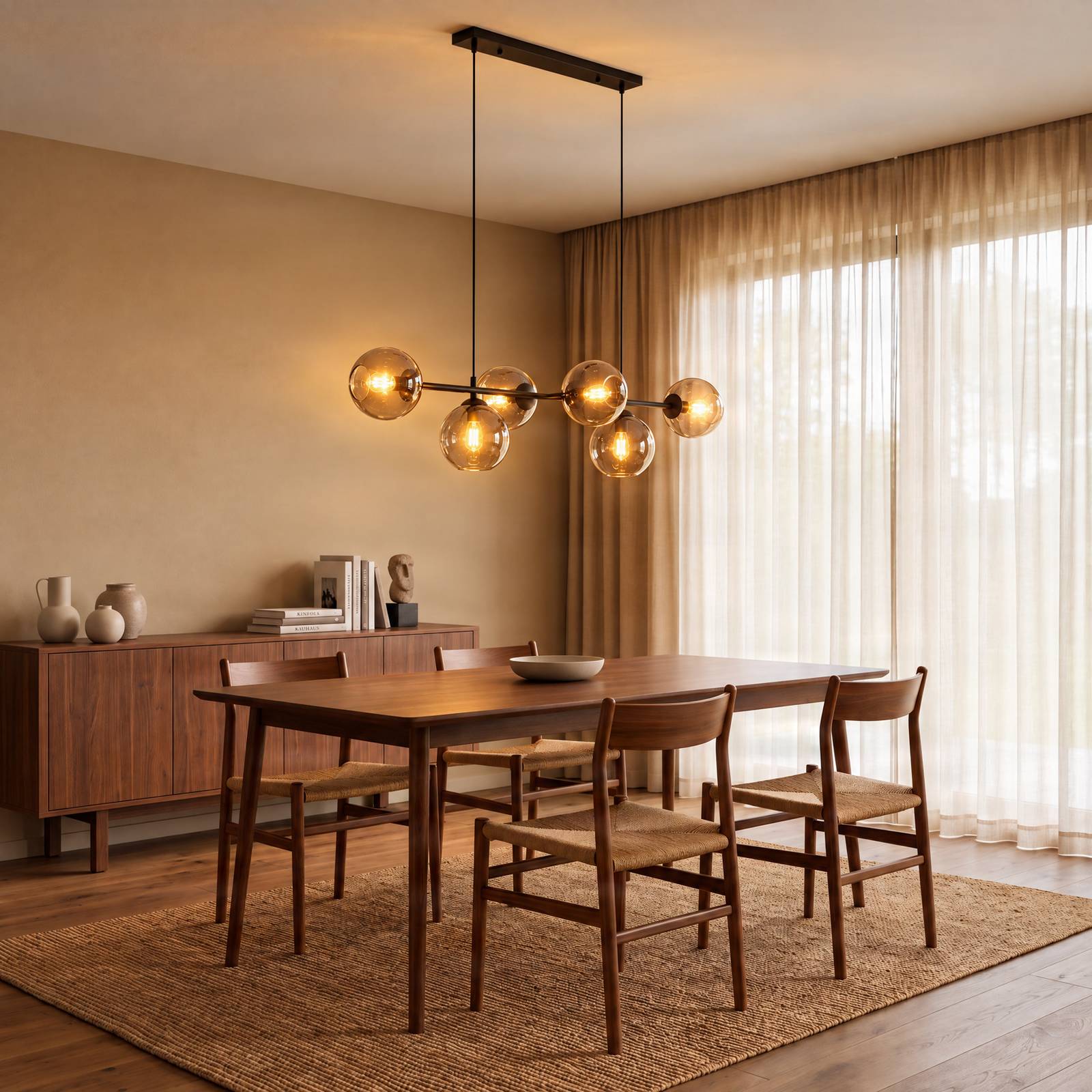 Lampa wisząca Glassy, 8-punktowa, czarny, grafitowy, szkło, E14