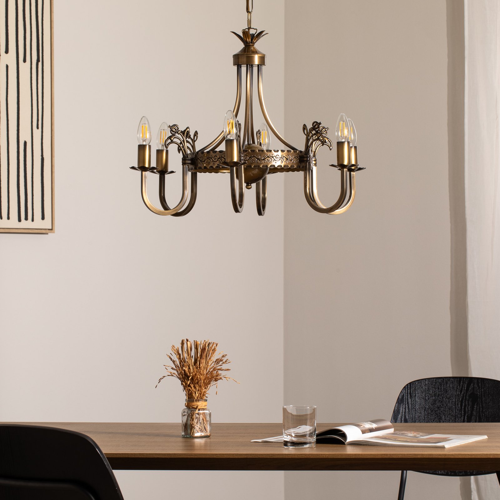 Castle chandelier, light patina, Ø 62 cm, metal, 6-bulb.