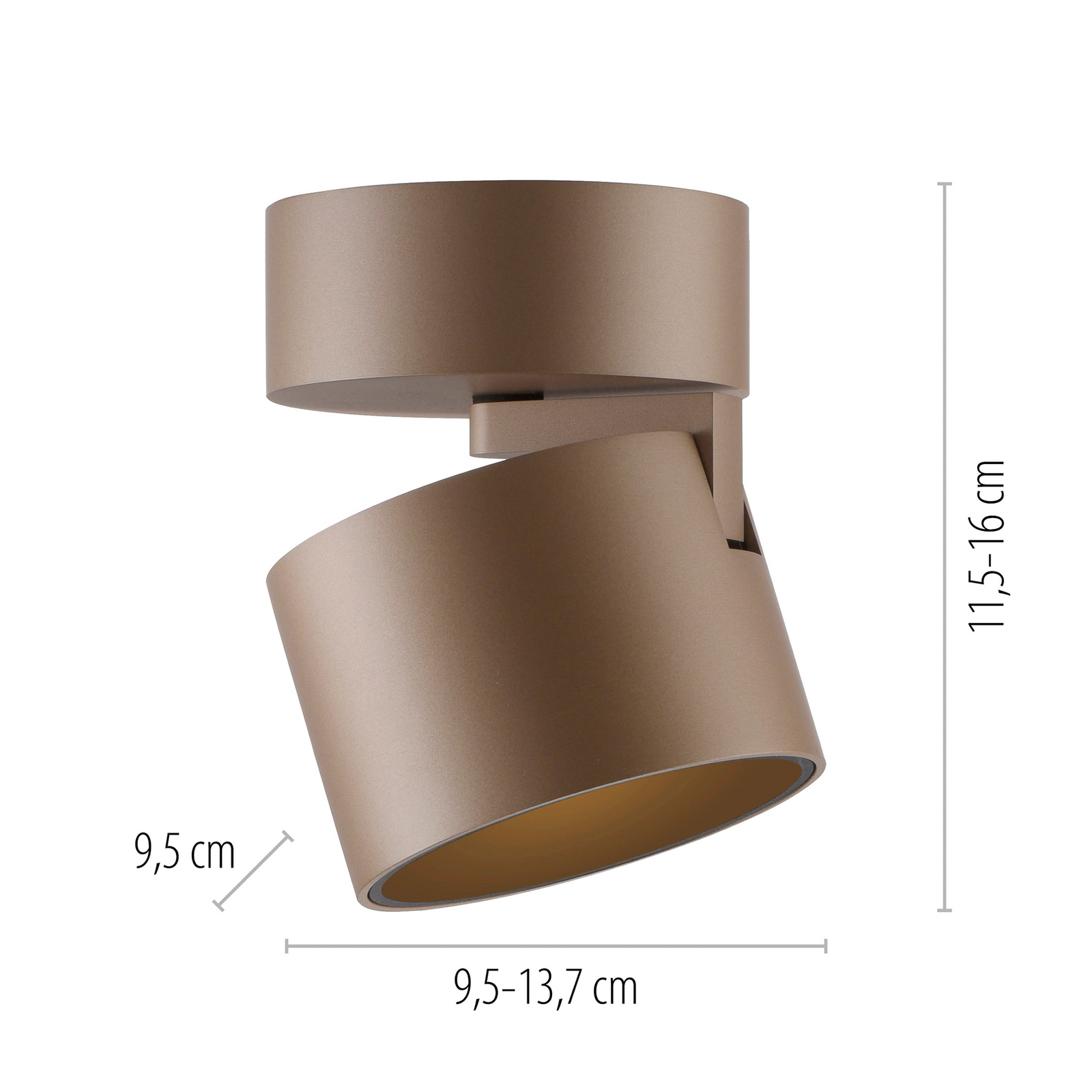 PURE LED тавански спот Cup, бронзов цвят, Ø 9,5 cm, метал