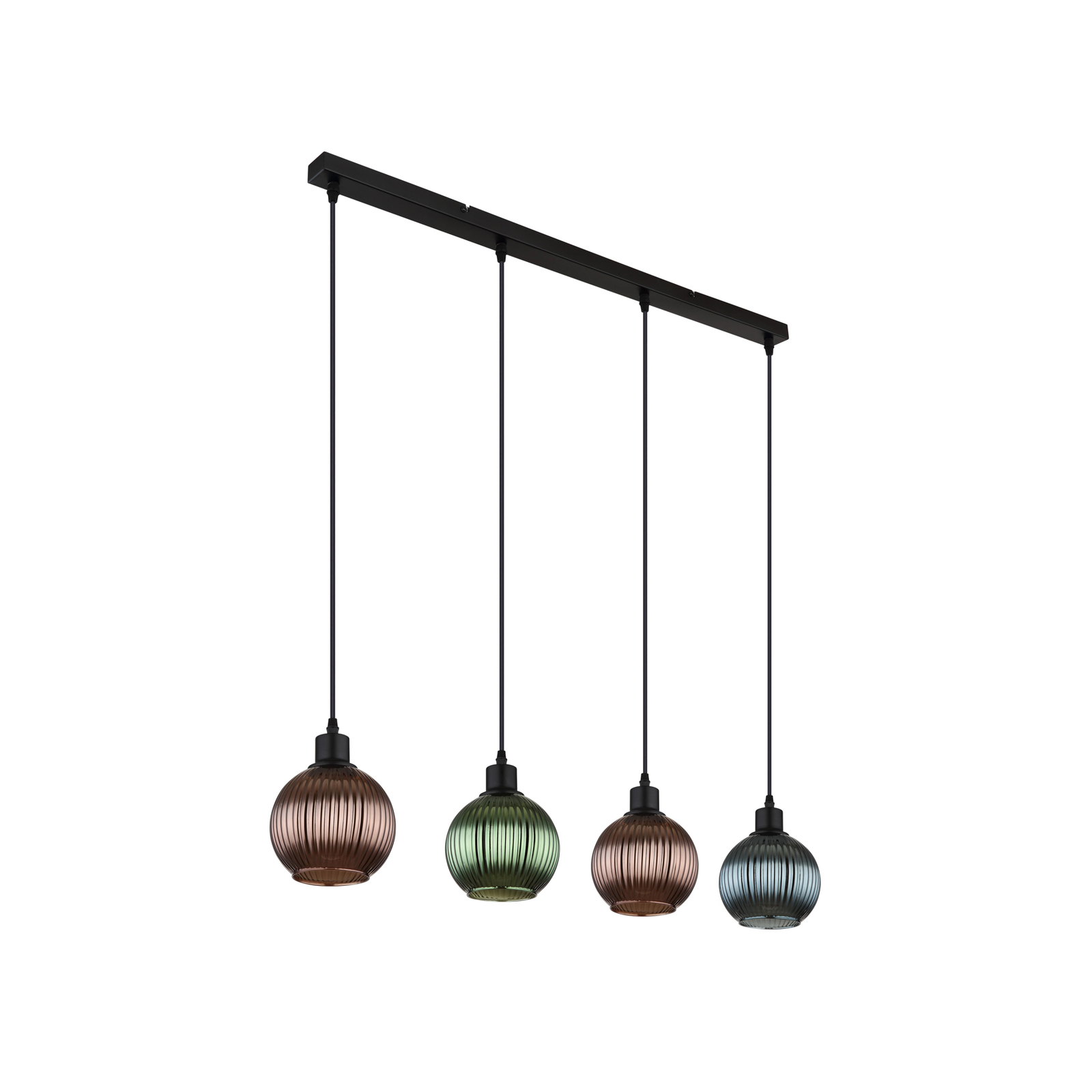 Závěsná lampa Zumba, zelená/bronzová/benzínová, 90 cm, 4 světla, sklo