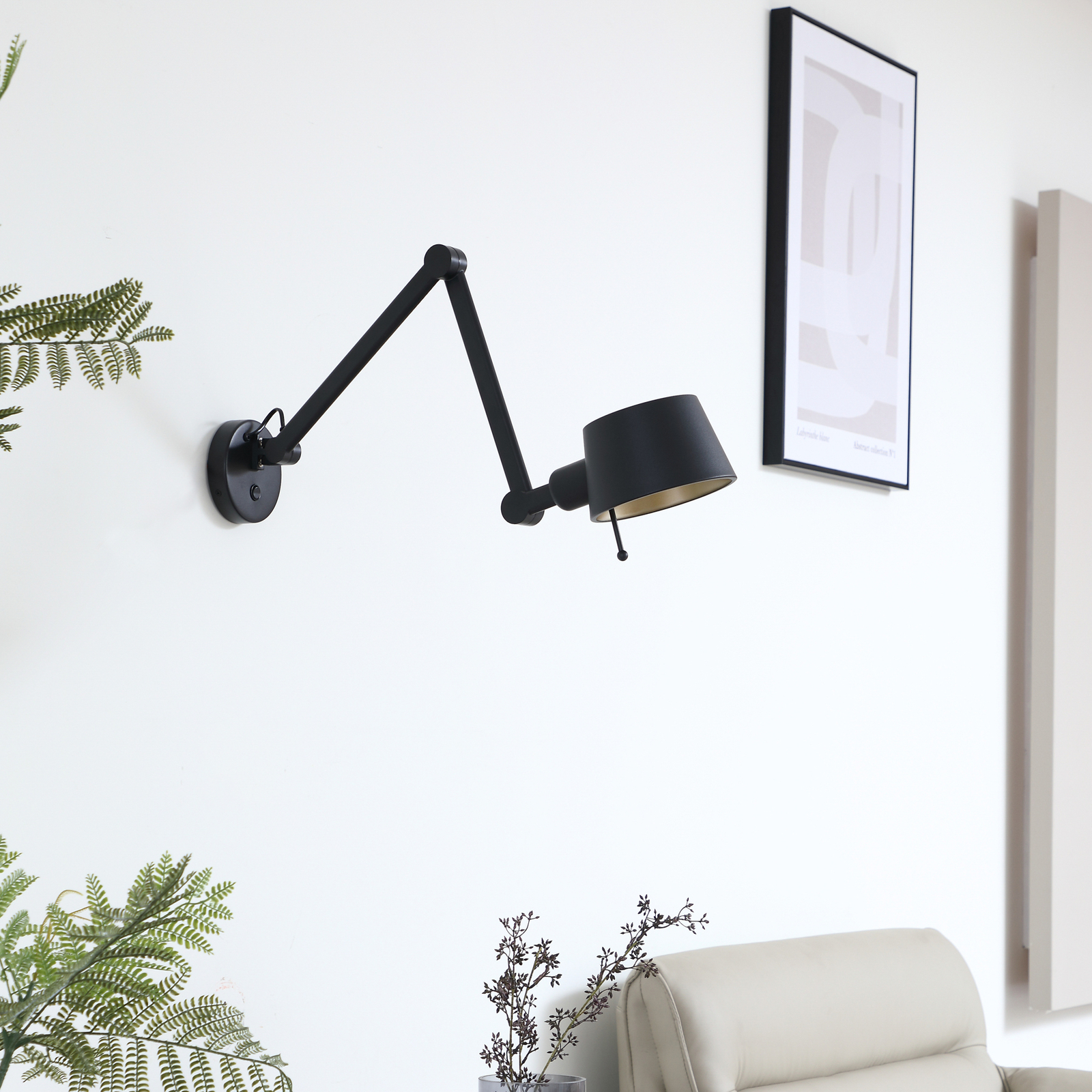 Lucande Silka wall light, adjustable, black