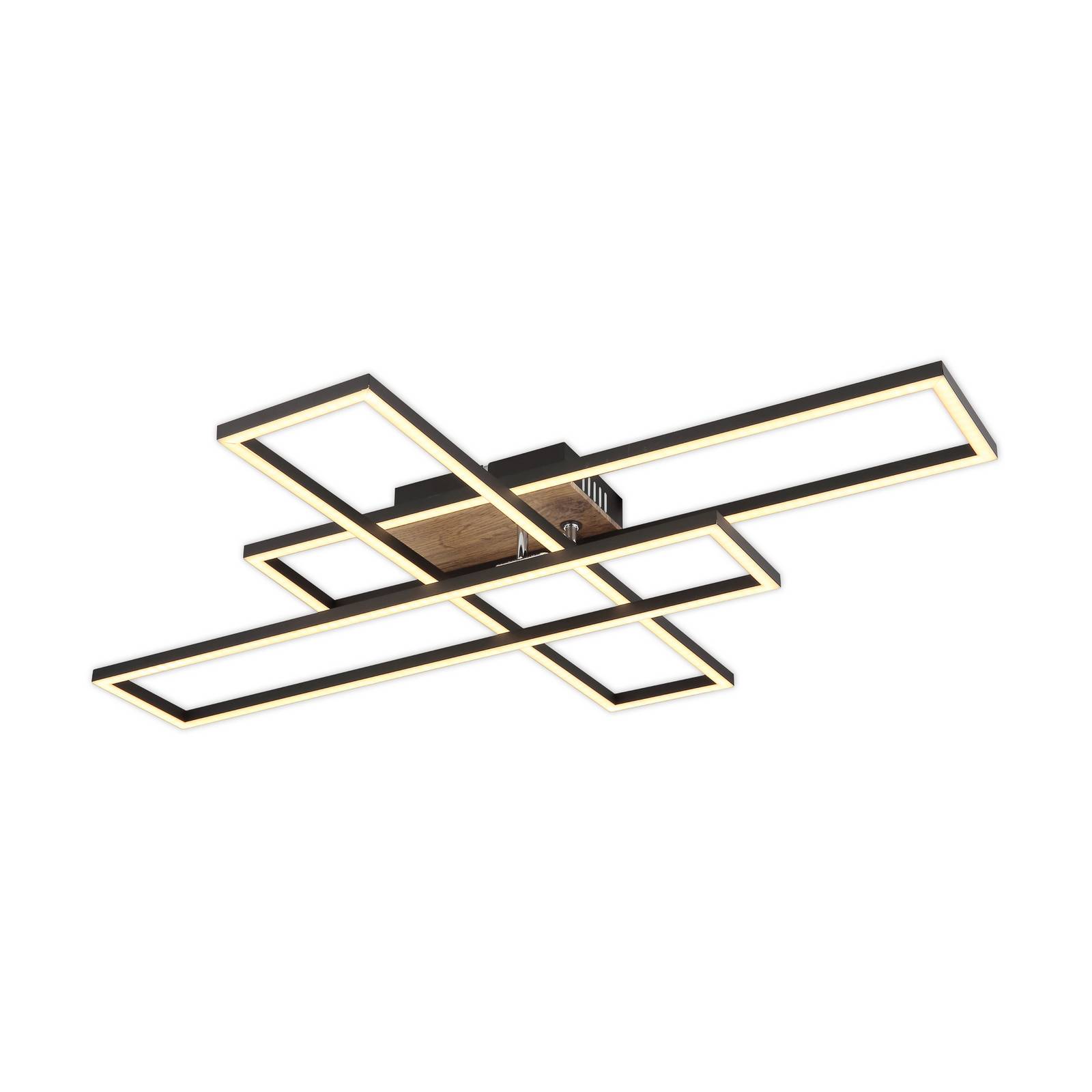 LED-Deckenlampe Dakari, Länge 80 cm, schwarz/holz, 3-flg.