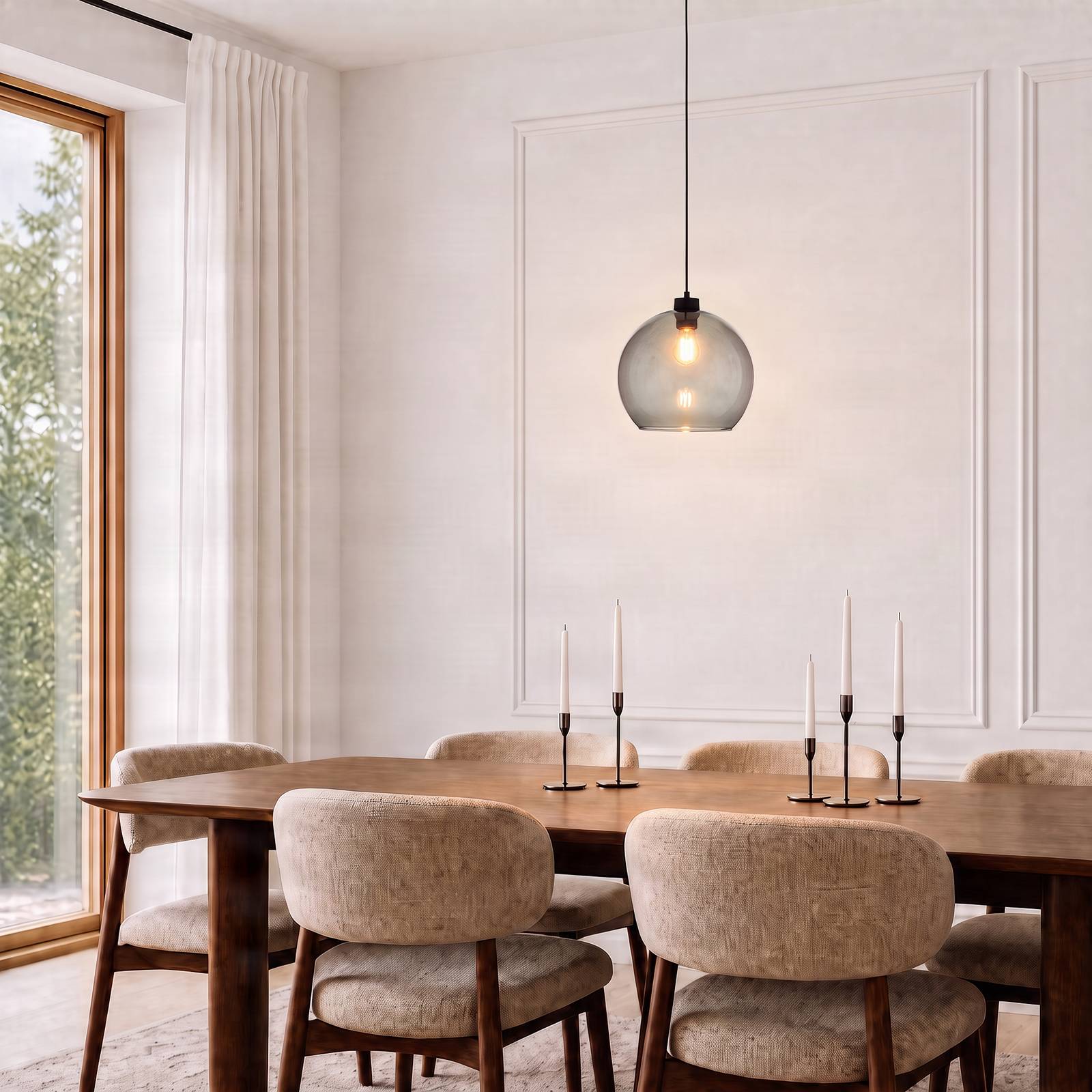 TK Lighting Hanglamp Cubus, rookgrijs, glas, Ø 30 cm, E27