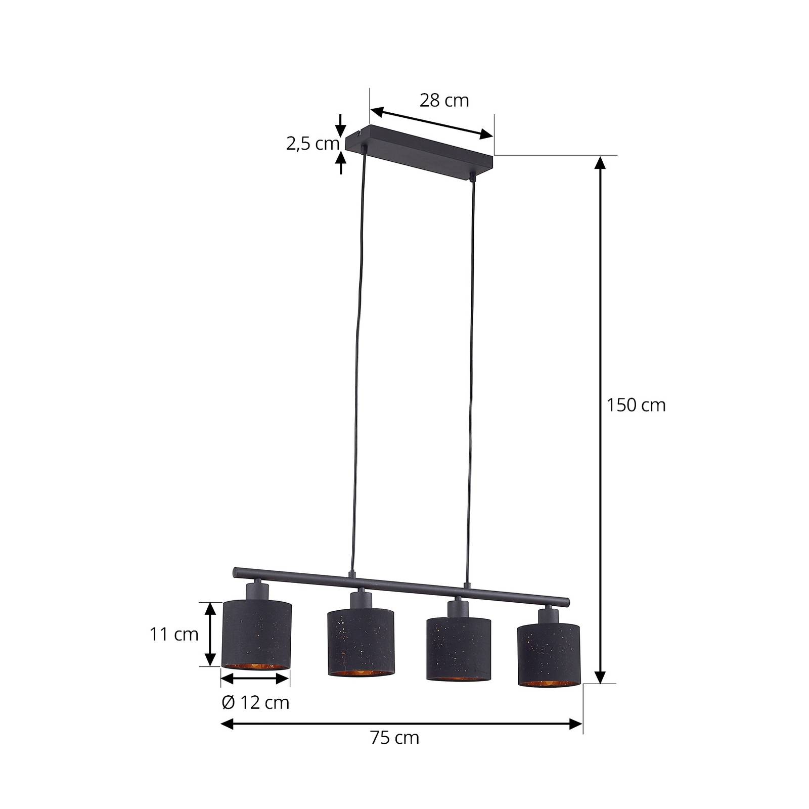 Lampa wisząca Lindby Vasilia, 75 cm, czarny/złoty, tkanina