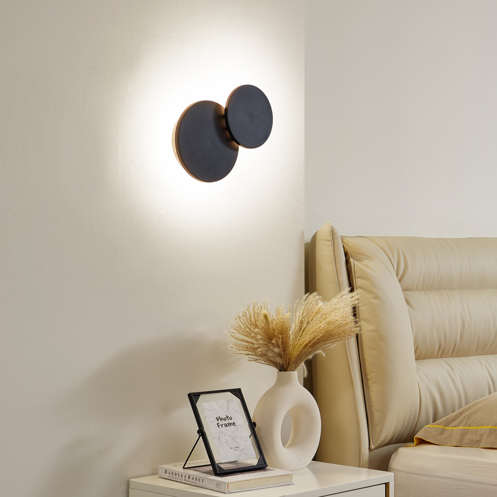 Nástenné svietidlo Lucande Elrik LED, dvojdielne, okrúhle, čierne
