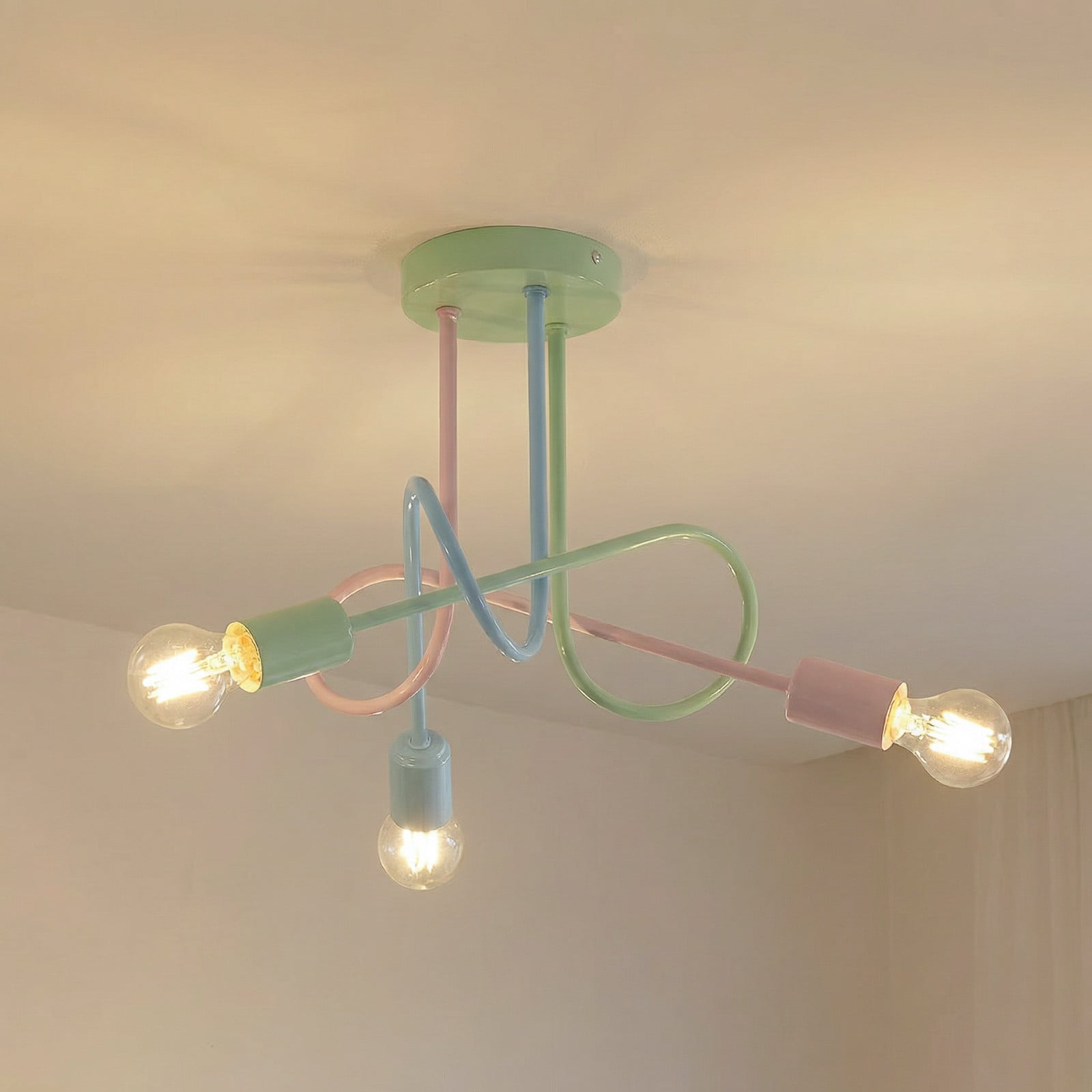 HELAM Plafonieră Oxford multicoloră metal 3 becuri E27 - Camera de zi / sufragerie - Modern - roz deschis albastru deschis verde mentă