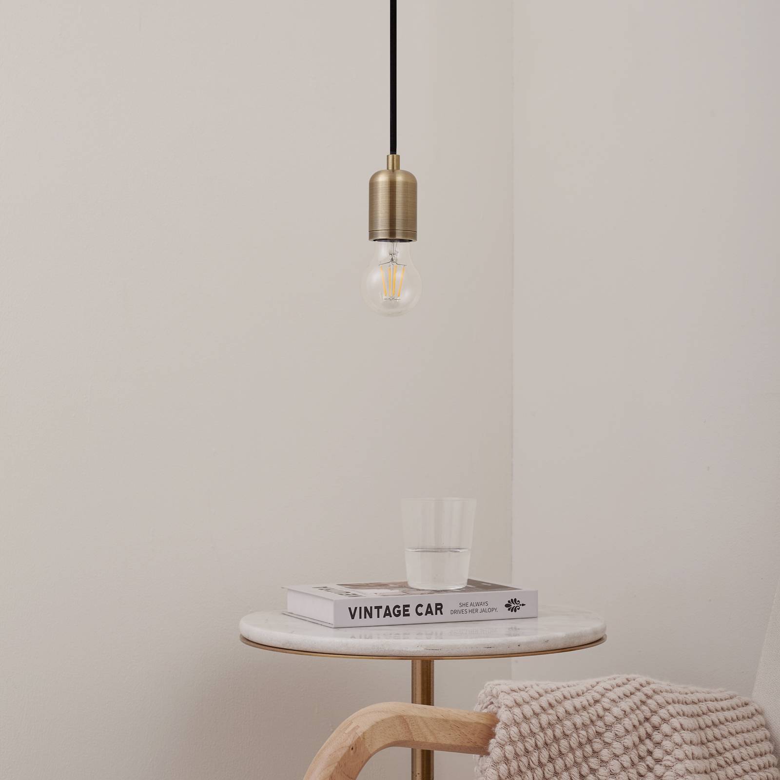 Lampa wisząca Lindby Hattie, mosiądz, Ø 4,7 cm, metal, E27