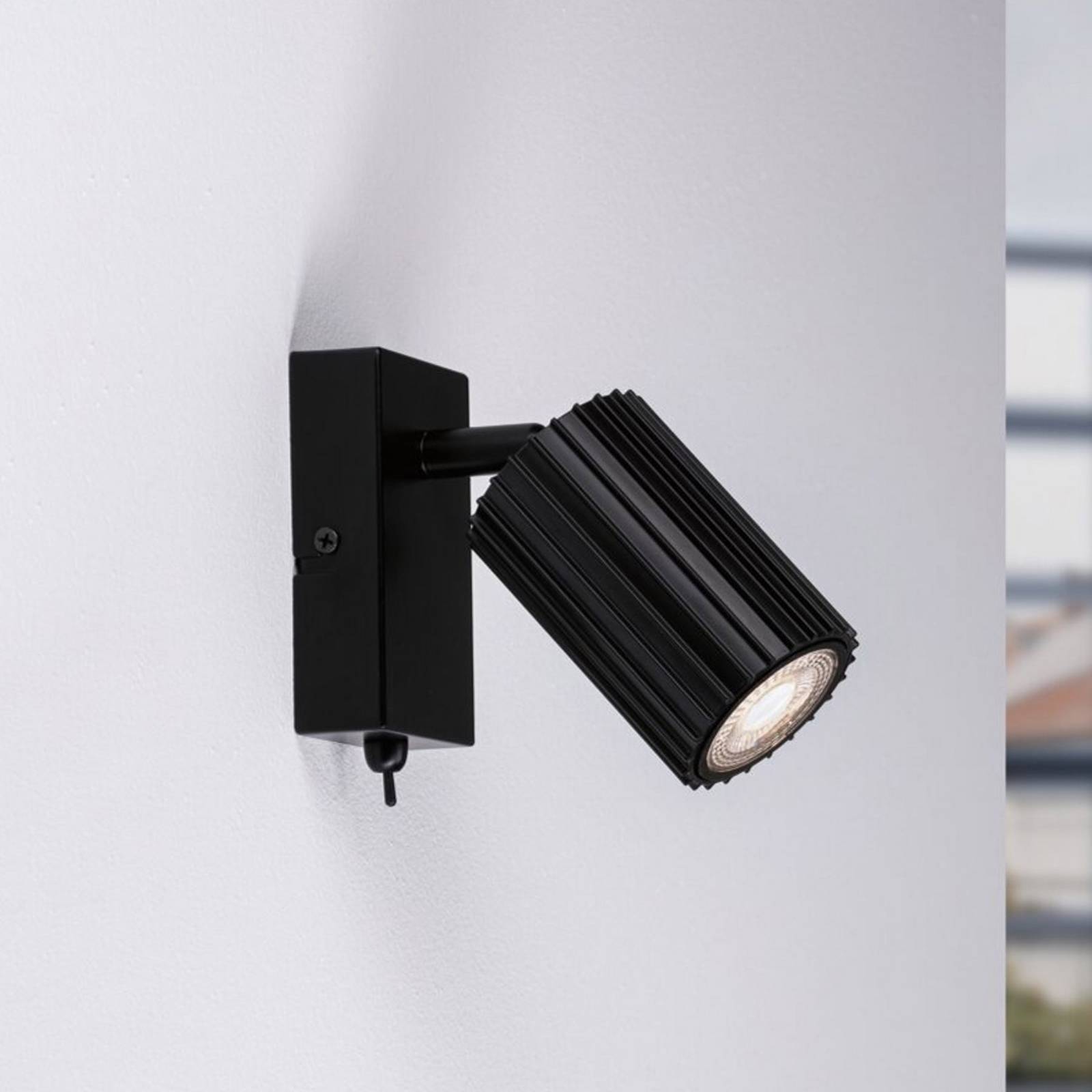 Paulmann veggspot Lirena, matt svart, bredde 6 cm, metall