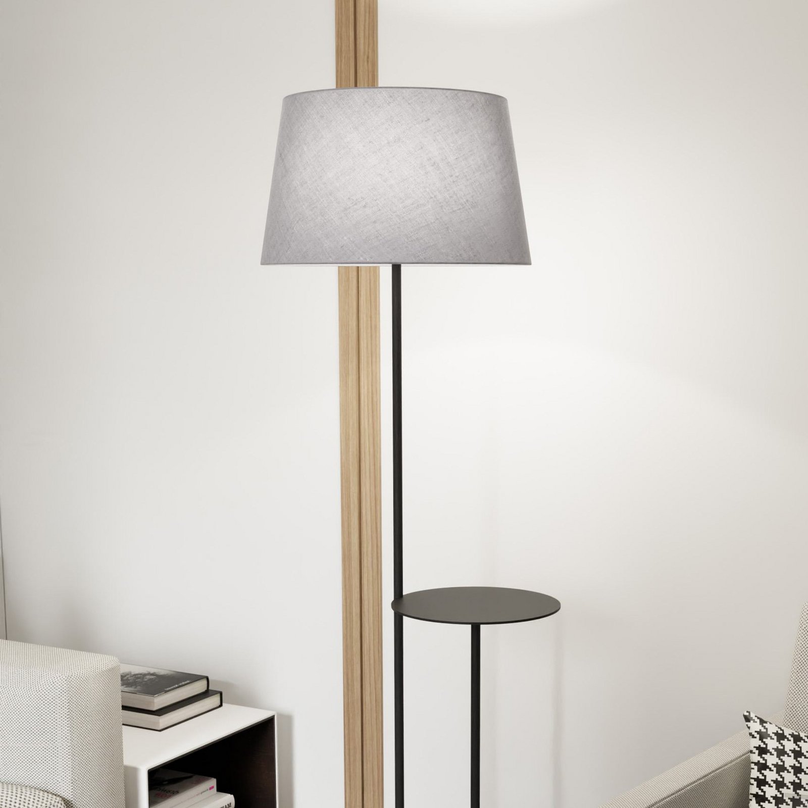 Hotelowa lampa podłogowa, szary/czarny, wysokość 150 cm, tkanina/metal Hotelowa lampa podłogowa, szary/czarny, wysokość 150 cm, tkanina/metal