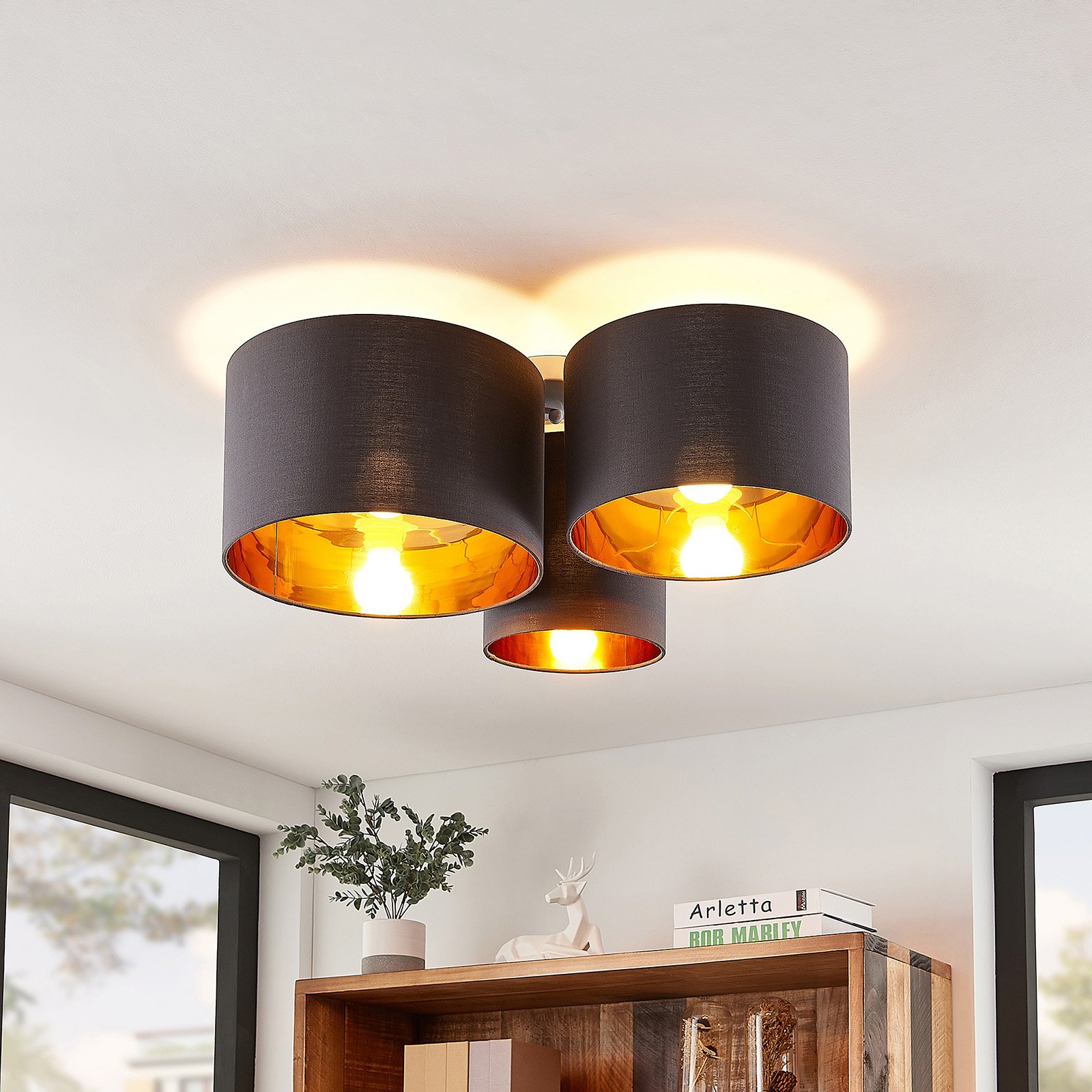 Lindby Laurenz plafondlamp, 3-lamps, grijs-goud