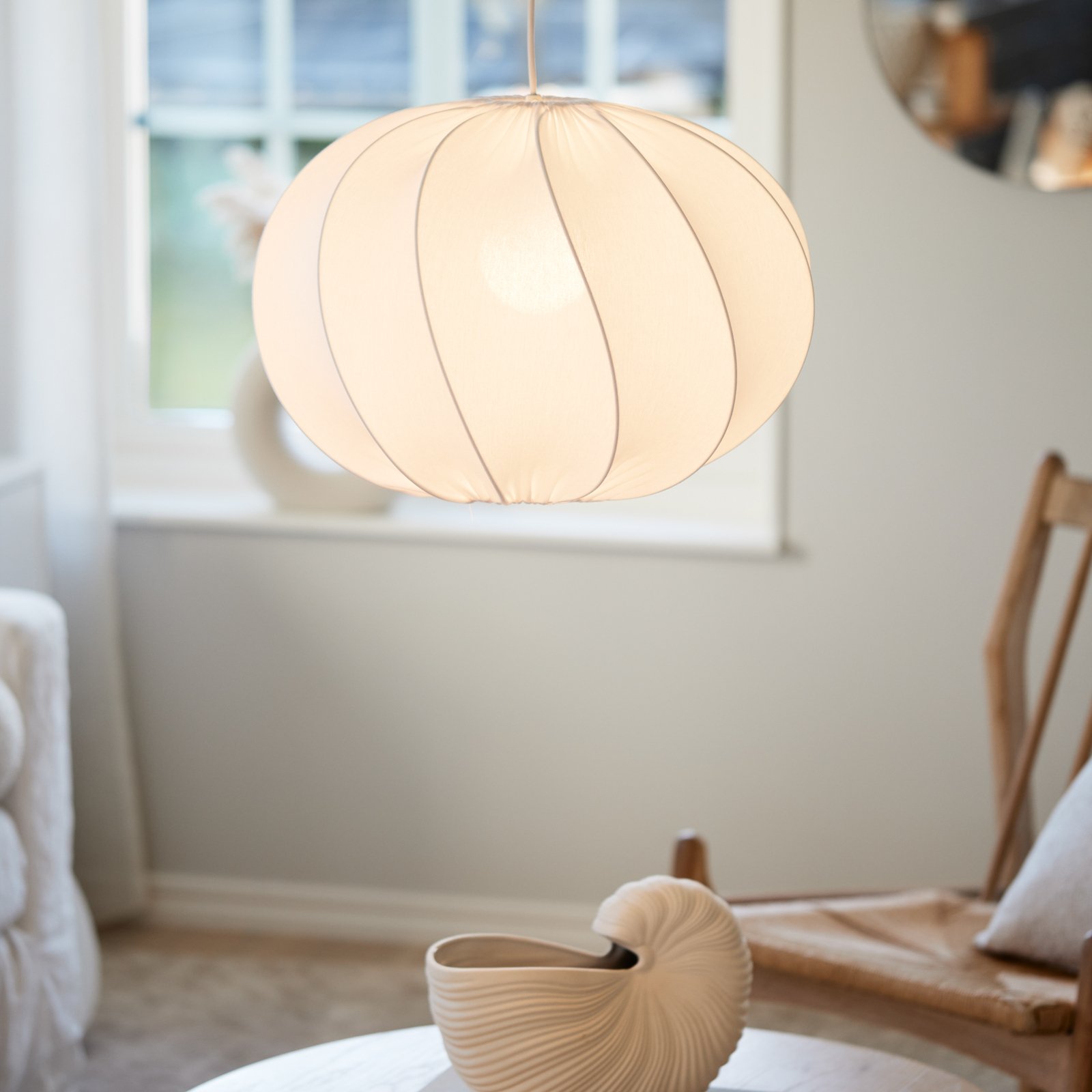 PR Home Висяща лампа Olivia, текстилен абажур, бяла, Ø 50 cm