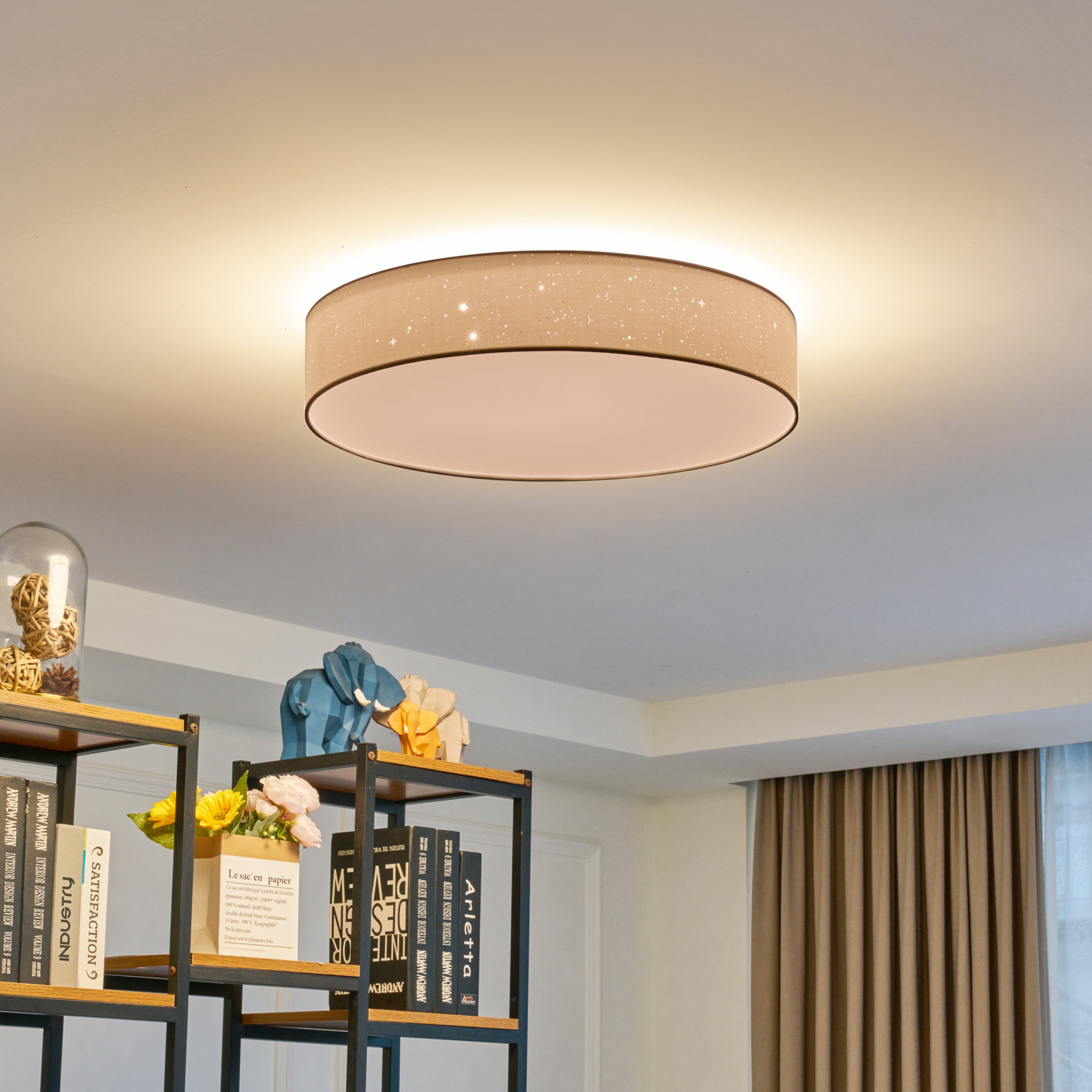 Lindby LED-Deckenlampe Ellamina, Ø 60 cm, weiß, Textil
