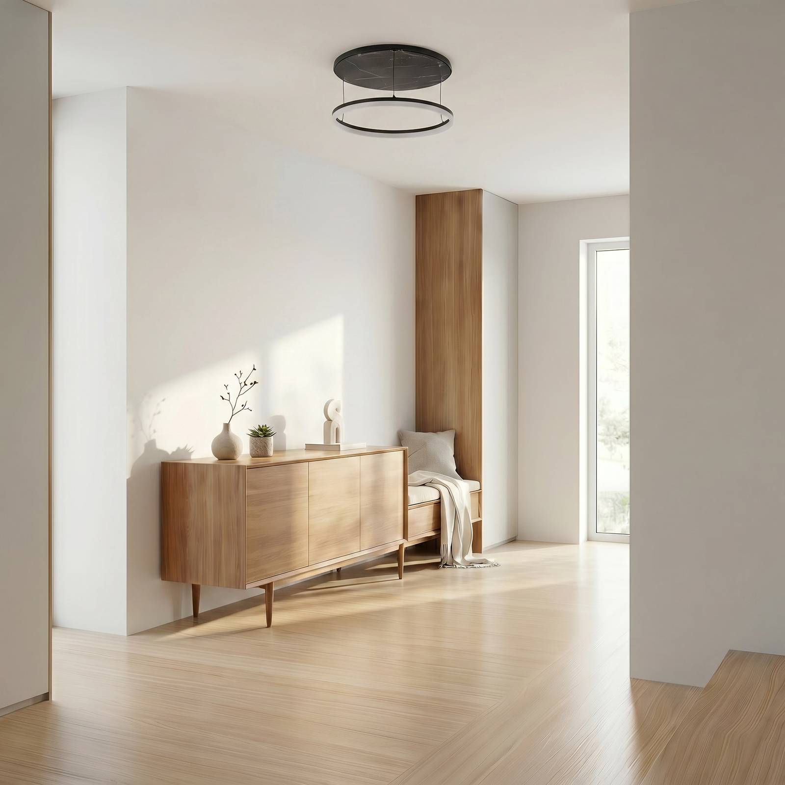 Lampa sufitowa LED Lucande Orven, czarna/marmur, Ø 50 cm, ściemniany.