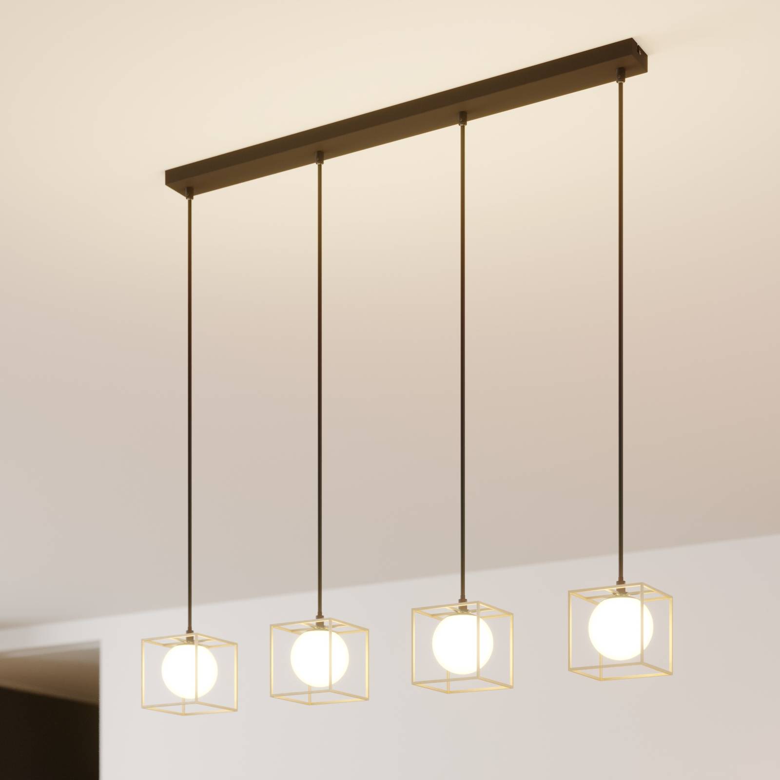 Hængelampe Aloam med bur og glaskugler, 4 lys