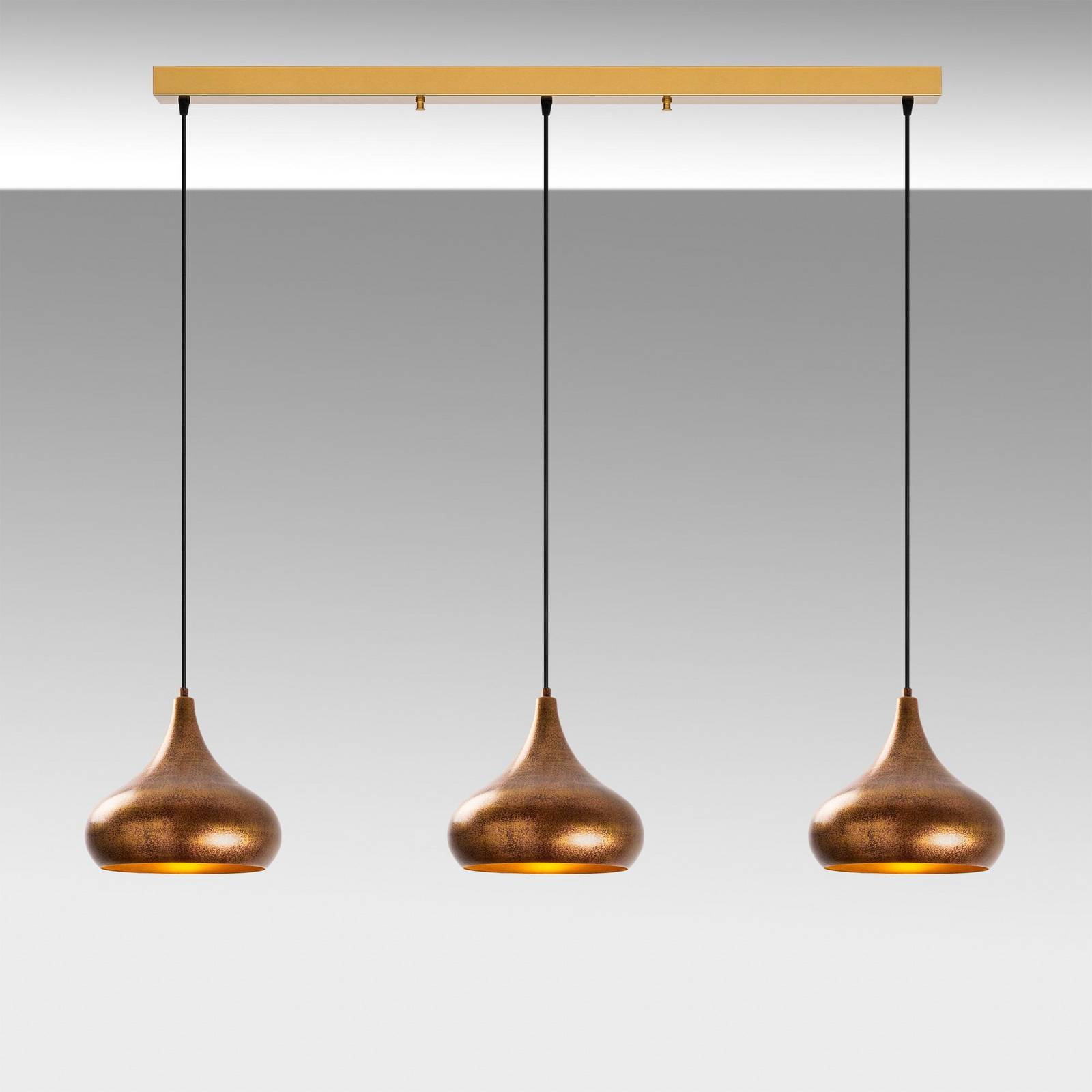 Żyrandol Muba, postarzane mosiężne, długość 120 cm, metal