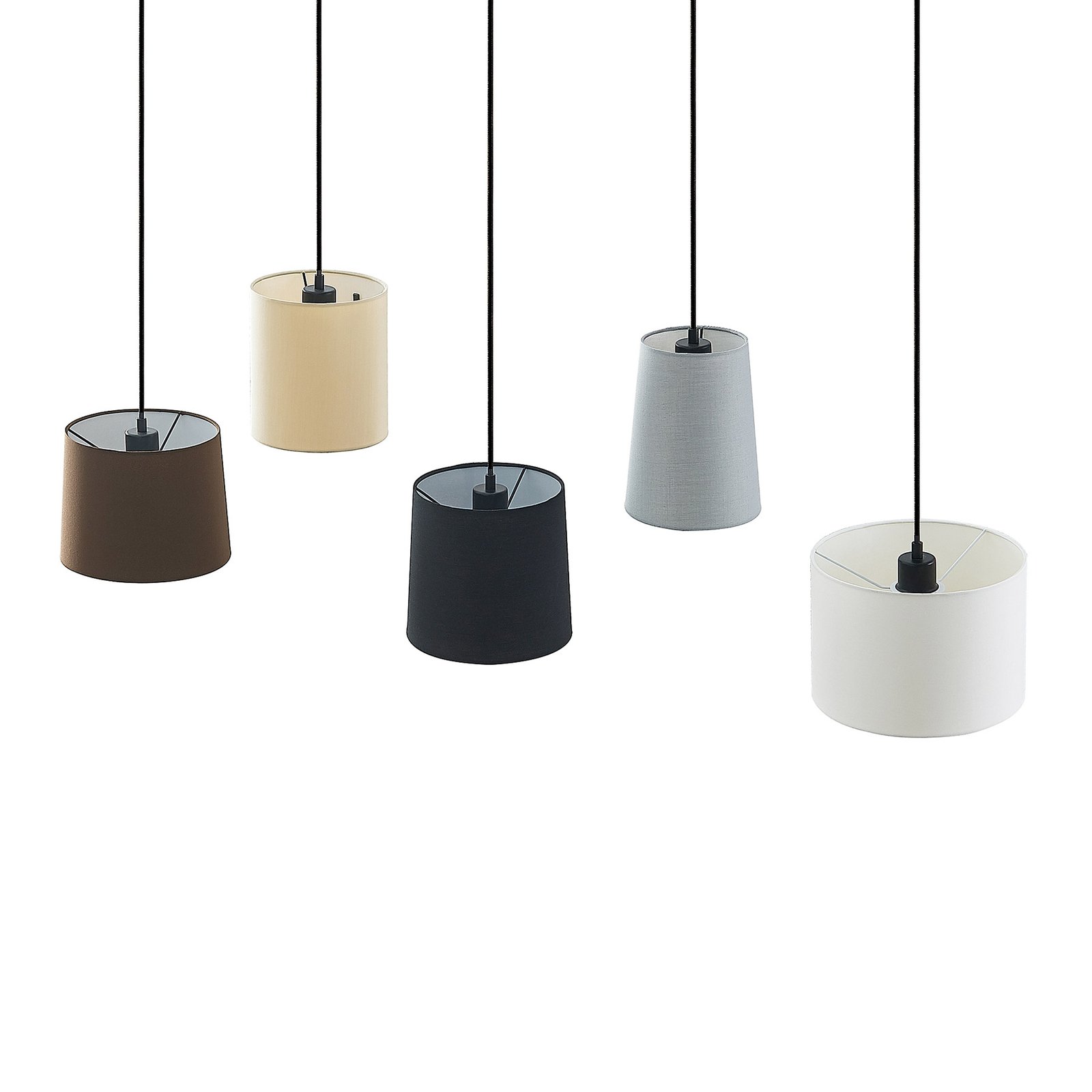 Lindby Hängeleuchte Amilia, Stoff, 5-flg., grau/beige, E27