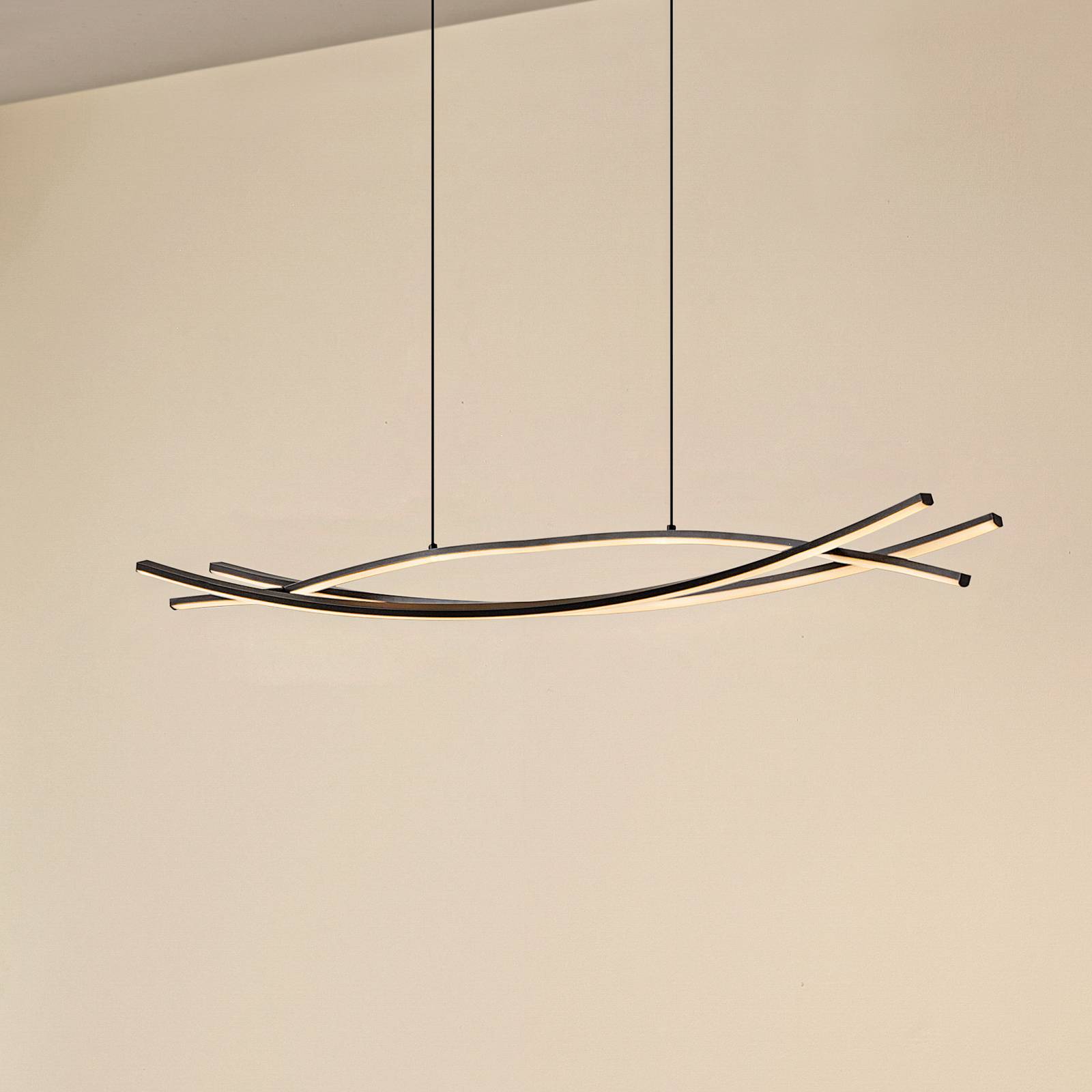 Lucande żyrandol LED Sayori, 98 cm, czarna, ściemniany