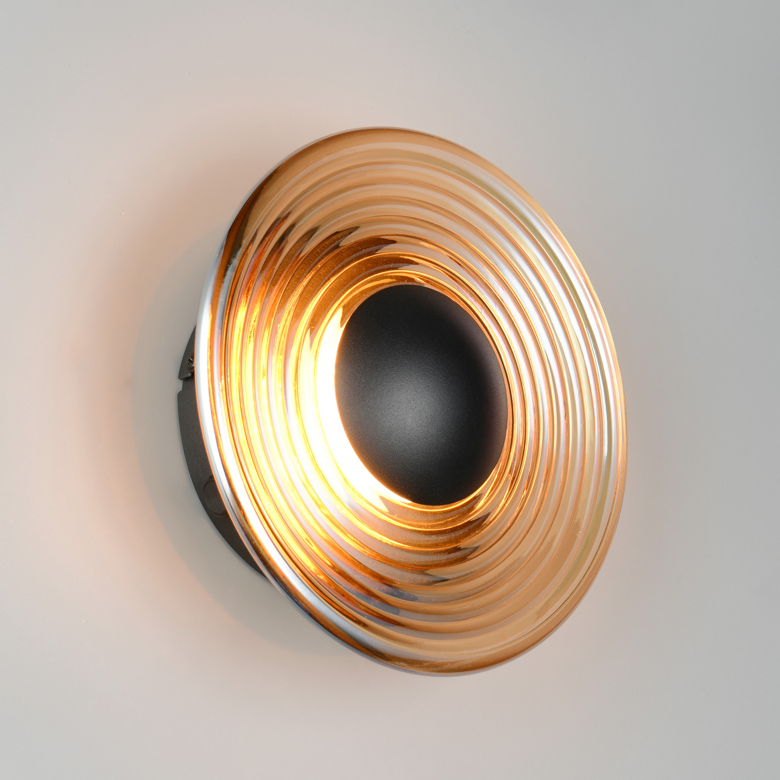 LED sienas lampa „Sirena“, melna/dzintara krāsā, Ø 20 cm, stikls, CCT LED sienas lampa „Sirena“, melna/dzintara krāsā, Ø 20 cm, stikls, CCT