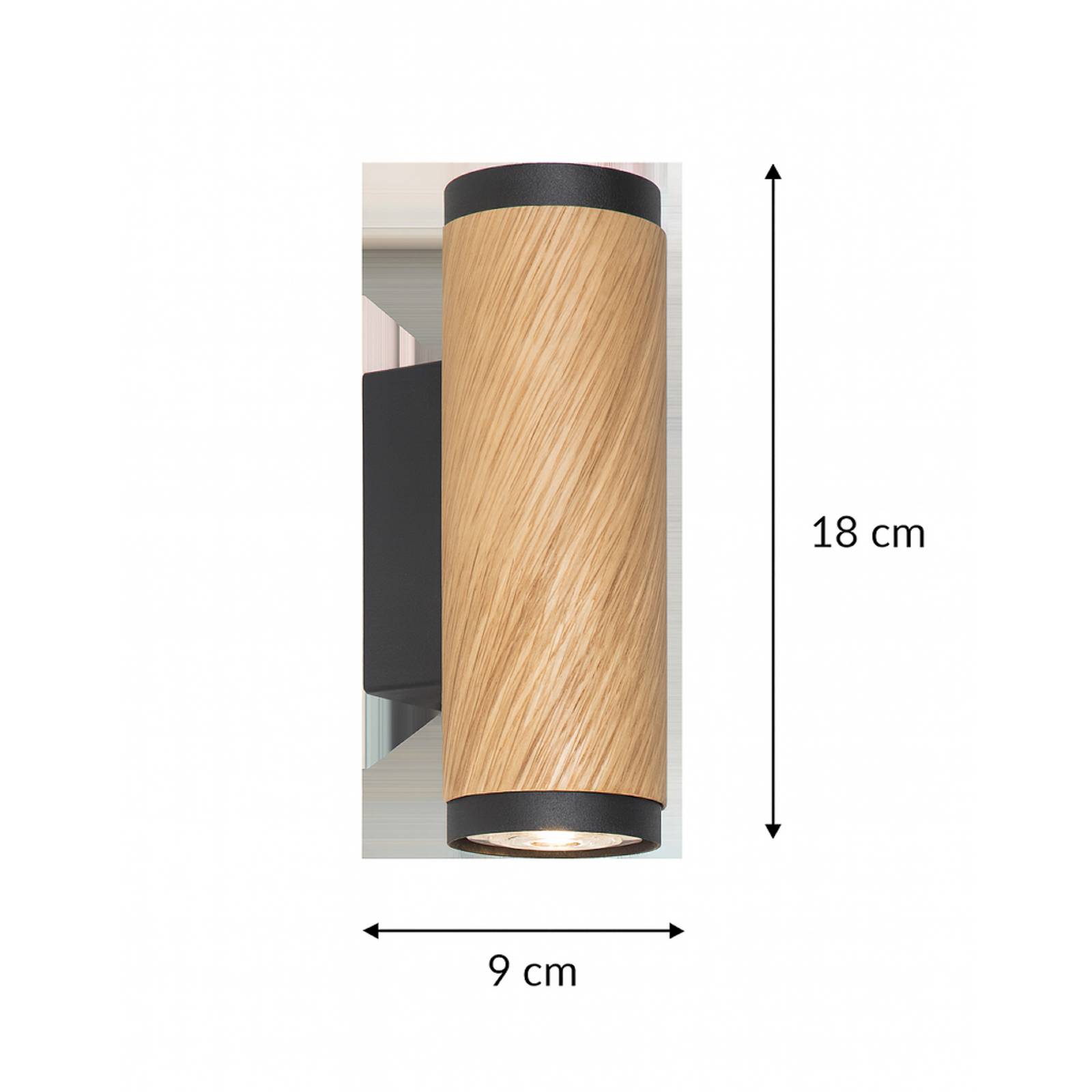 Wandleuchte Bolivia, eiche/schwarz, Höhe 18 cm, GU10 günstig online kaufen