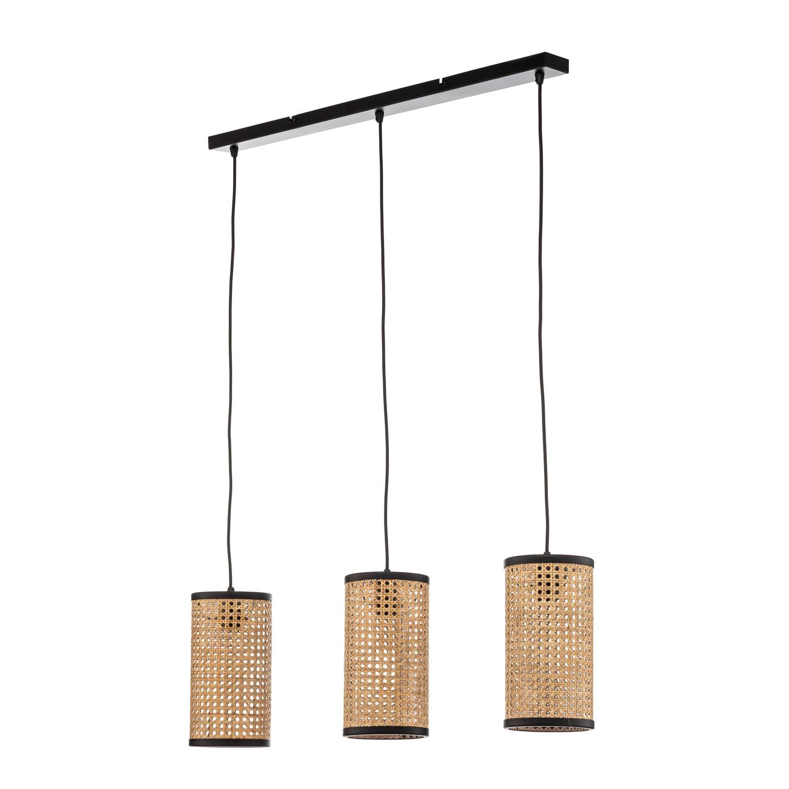 Lindby Hängeleuchte Yaelle, 92 cm lang, 3-flg., Rattan, E27
