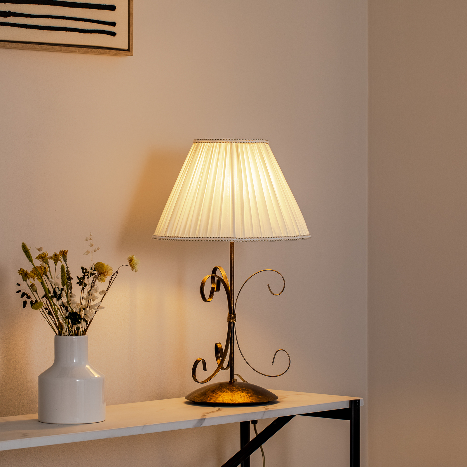 Tafellamp Grande Odino, 1-lamp, bronskleurig, textiel