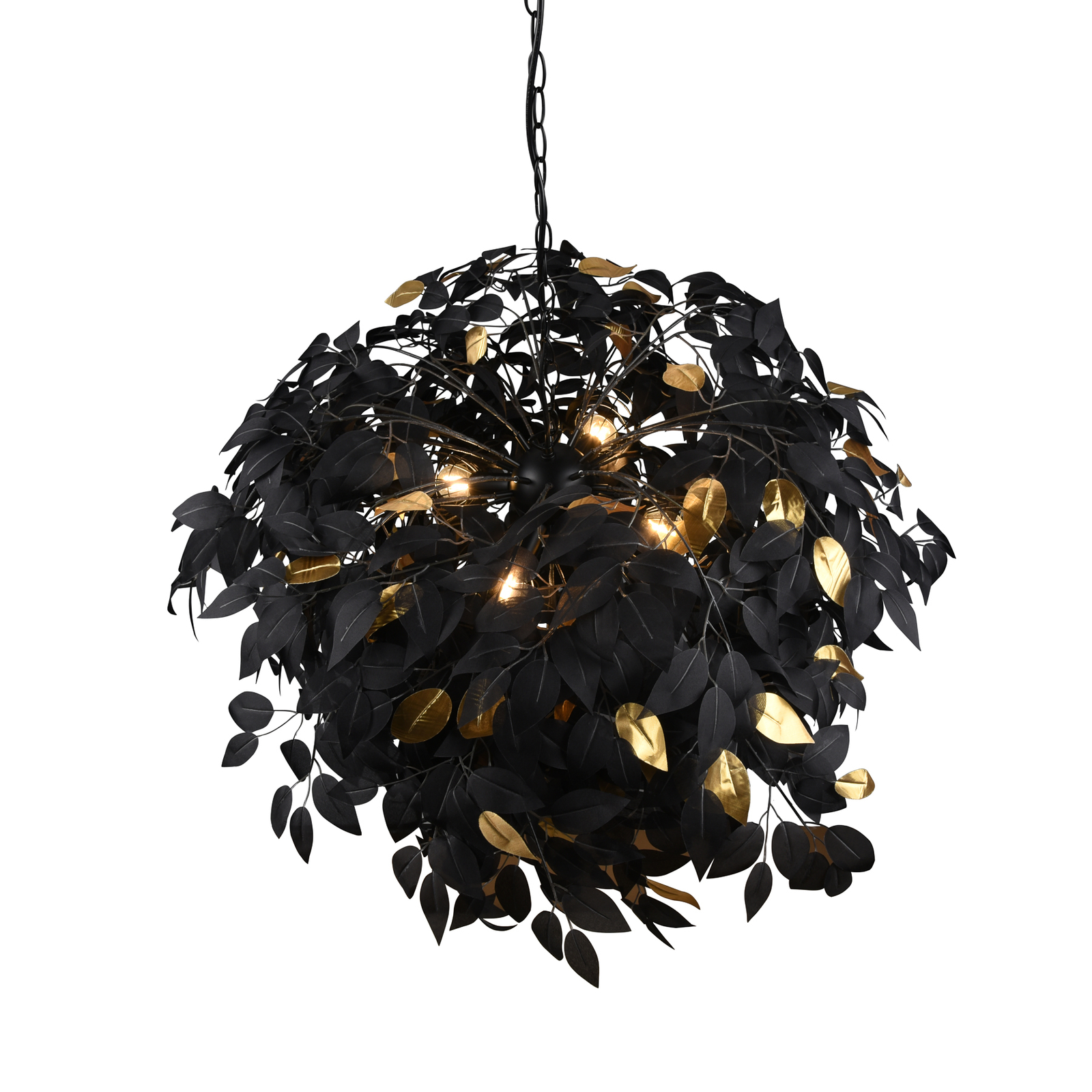 Leavy hanging light, black/gold, Ø 70 cm, plastic