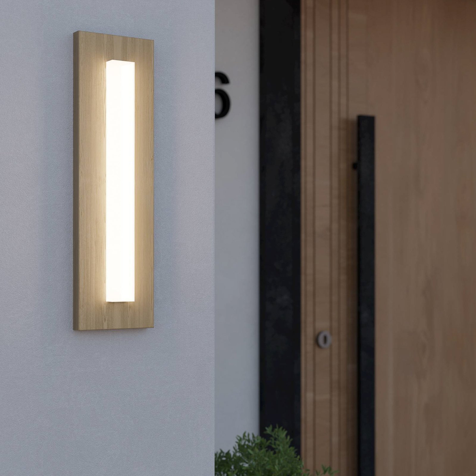 Bitetto LED outdoor wall light, wooden optic