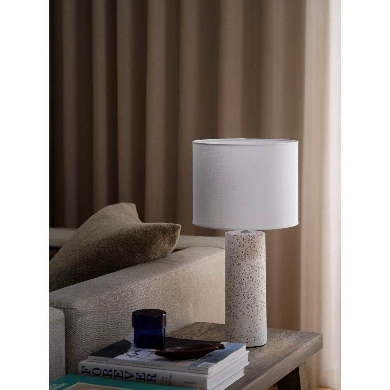 Candeeiro de mesa Antiga, branco, altura 50 cm, tecido/pedra
