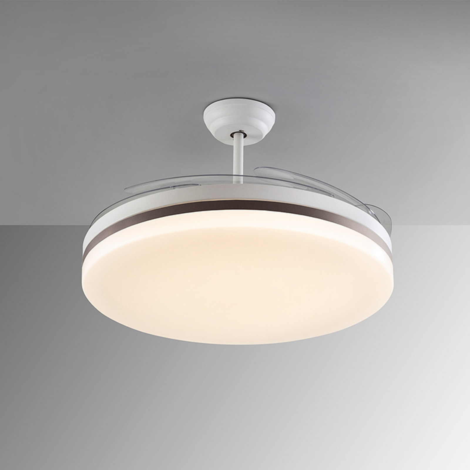 LED stropni ventilator Vento bel/bronz/prozoren, Ø 150 cm tih