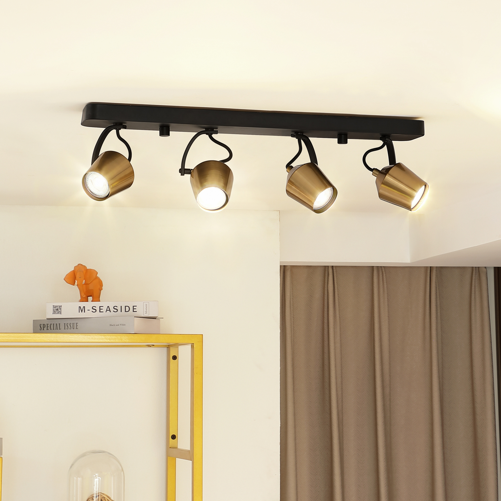 Lindby spot pour plafond Sylveria, 4 lampes, noir/or, fer