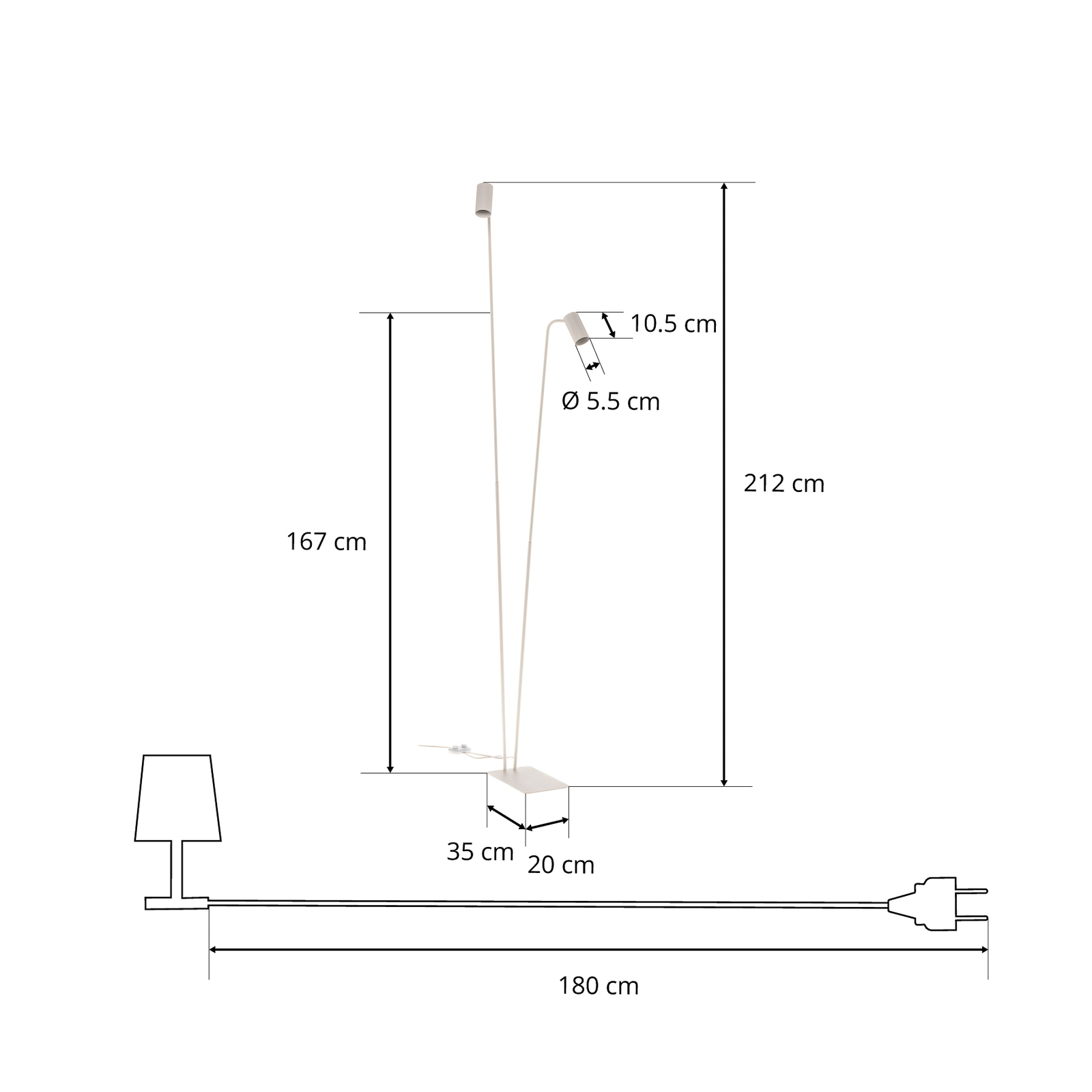 Vloerlamp Mono II, 2-lamps, wit