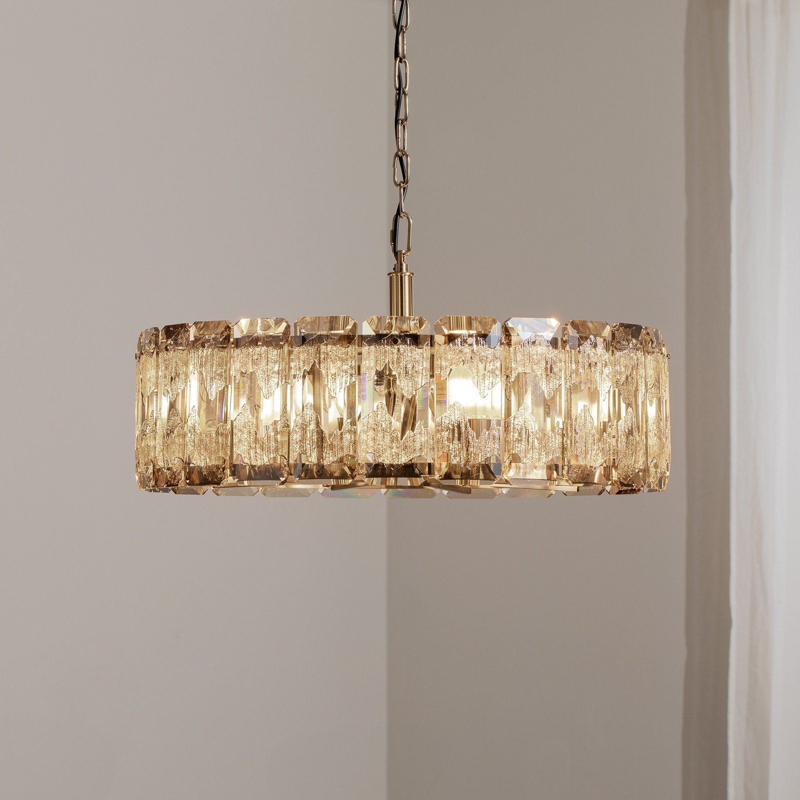 Lucea Lampă suspendată Orvin alamă antică Ø 67 cm sticlă/metal 8 becuri. - Camera de zi / sufragerie - alamă antică clar
