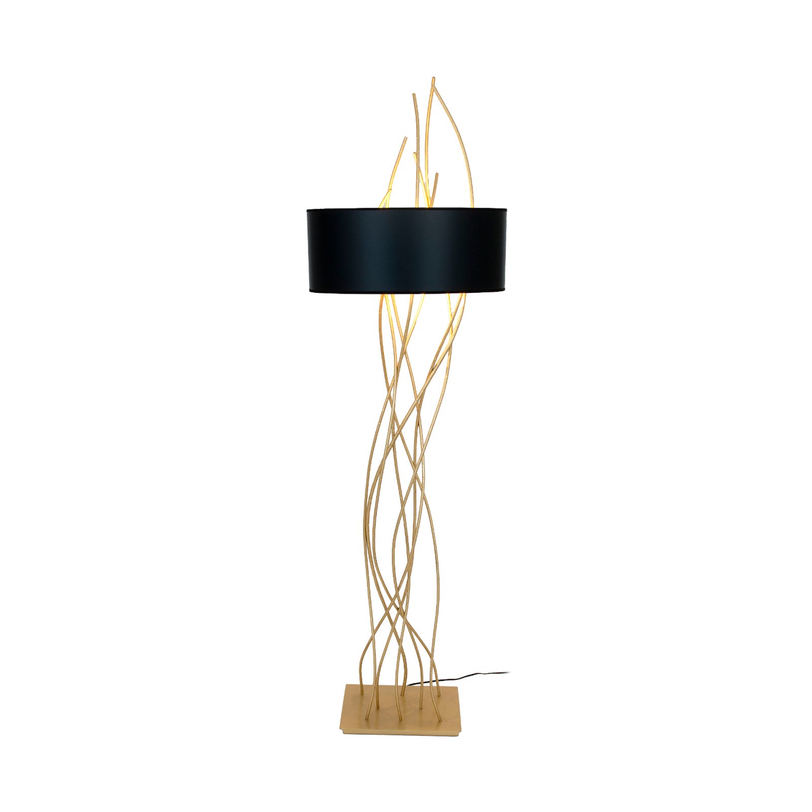 Elba oval golvlampa, guld/svart, höjd 180 cm, järn