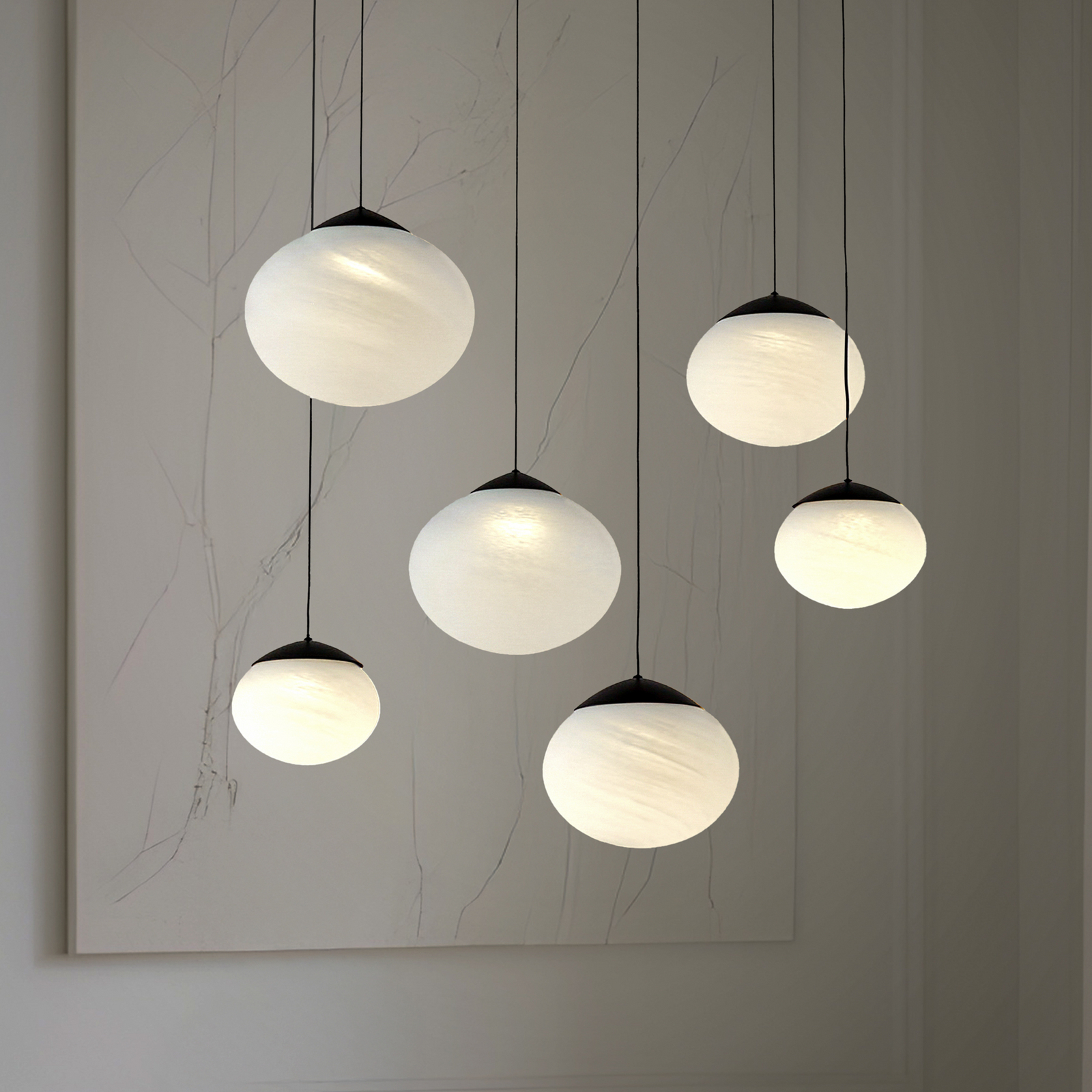Lucande LED-Hängeleuchte Tivar, 6-flg., schwarz/weiß, Glas