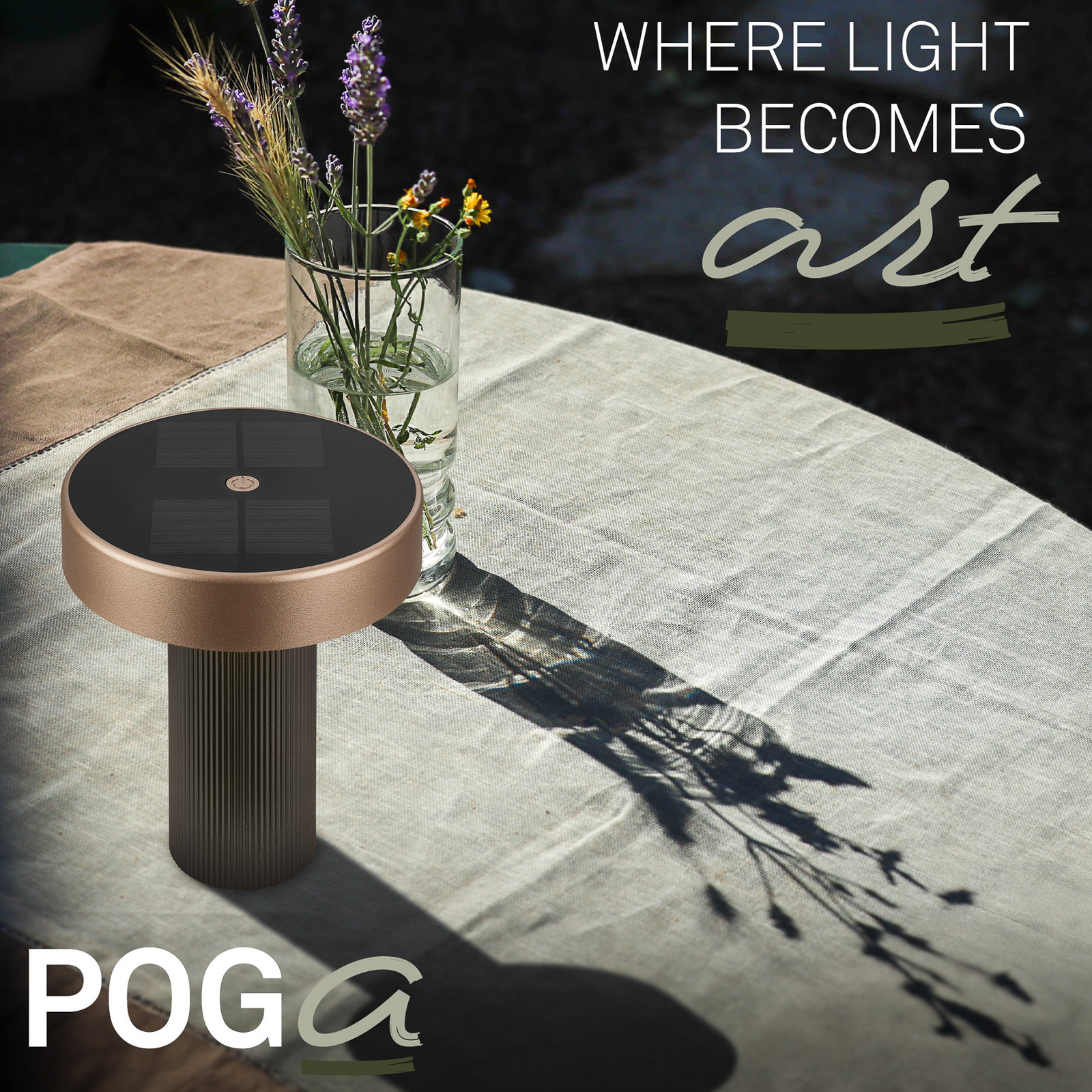 LED-batteridriven solcellsbordslampa Poga, antracit/brons, IP44