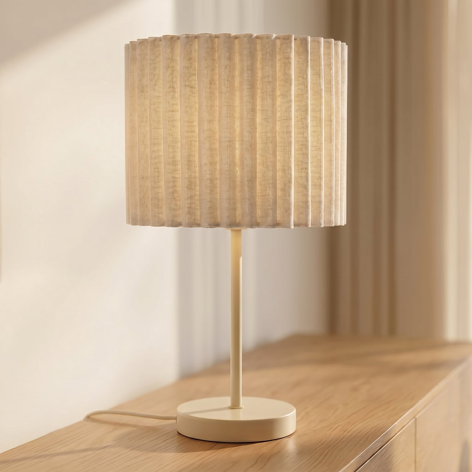 Lindby galda lampa „Libbie“, augstums 45 cm, lins, krēmkrāsā, E27