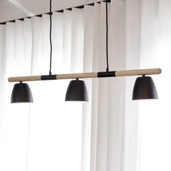 Lampada a sospensione Theo, 3 luci, di frassino