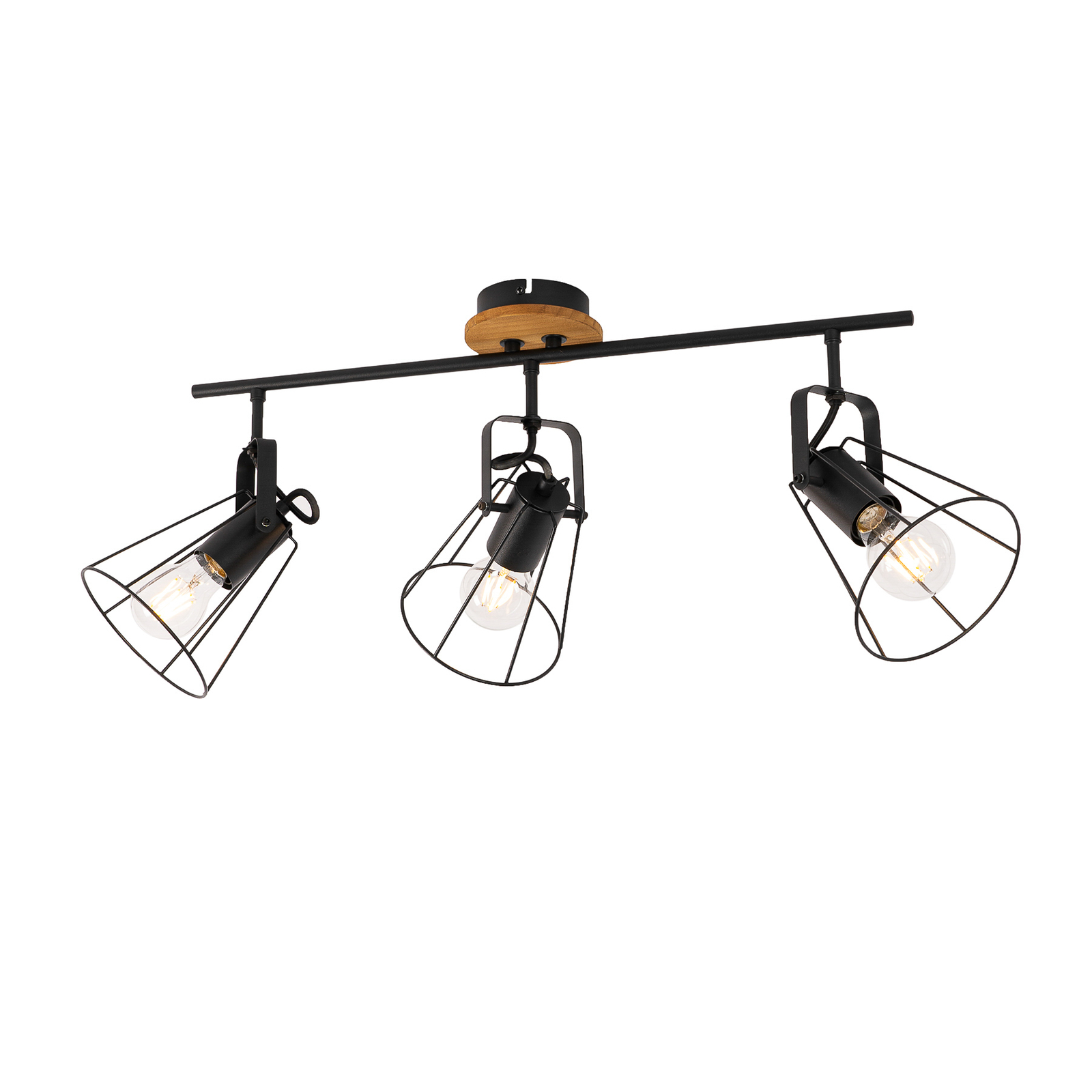 Projetor Lindby Riano, gaiola, preto, três lâmpadas