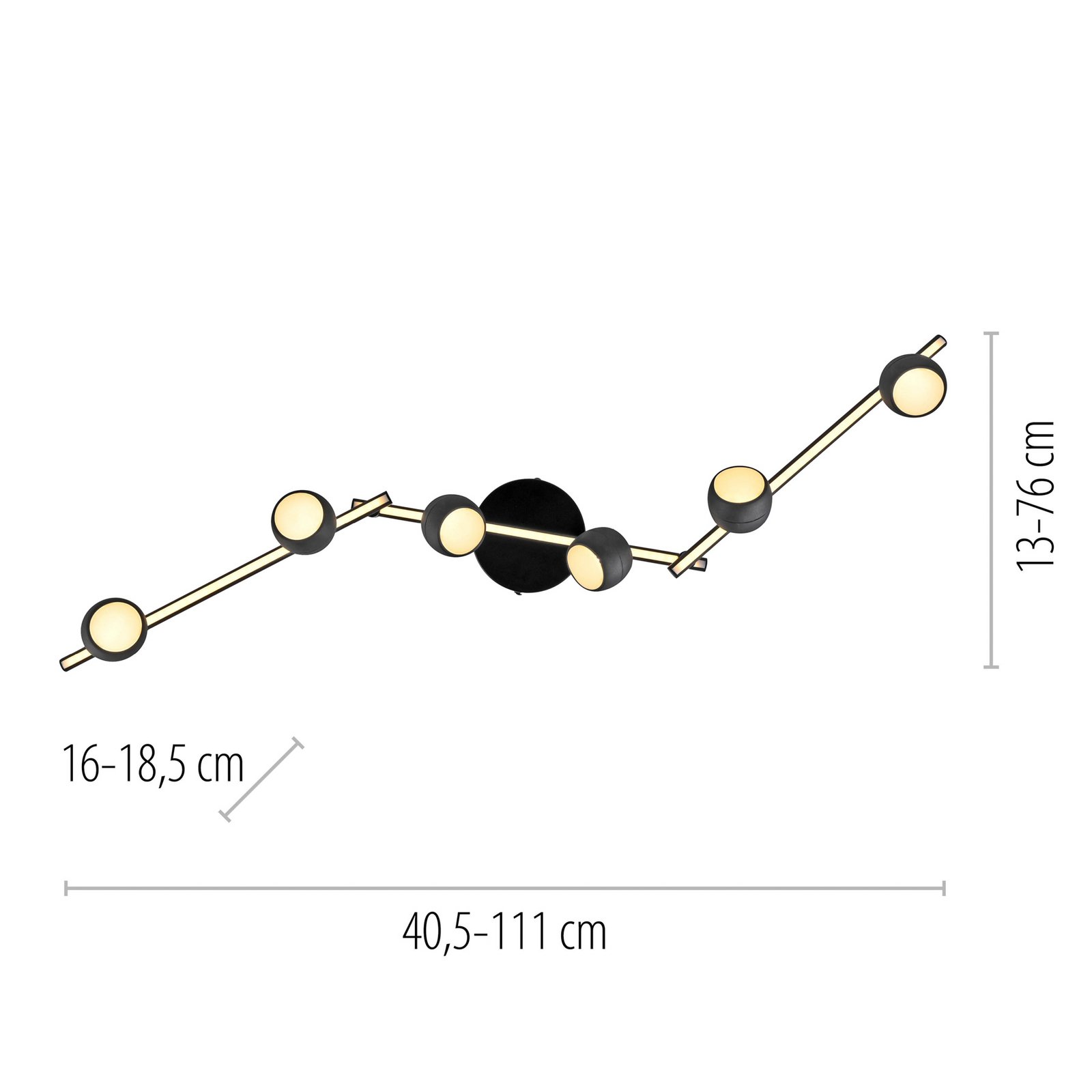 JUST LIGHT. LED-kattospotti Jarik, 6-lamppuinen, musta, 3 000 K