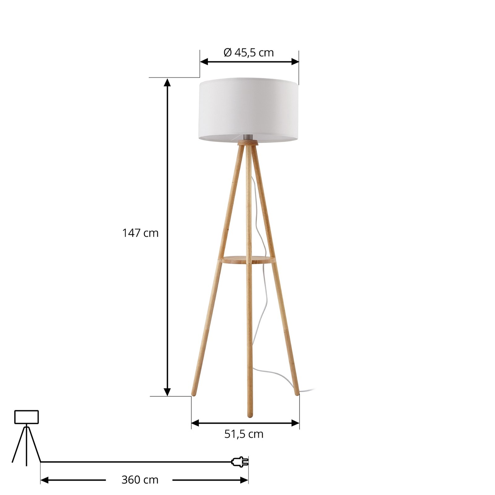 Lindby Adamio floor lamp, white, fabric, Ø 45.5 cm