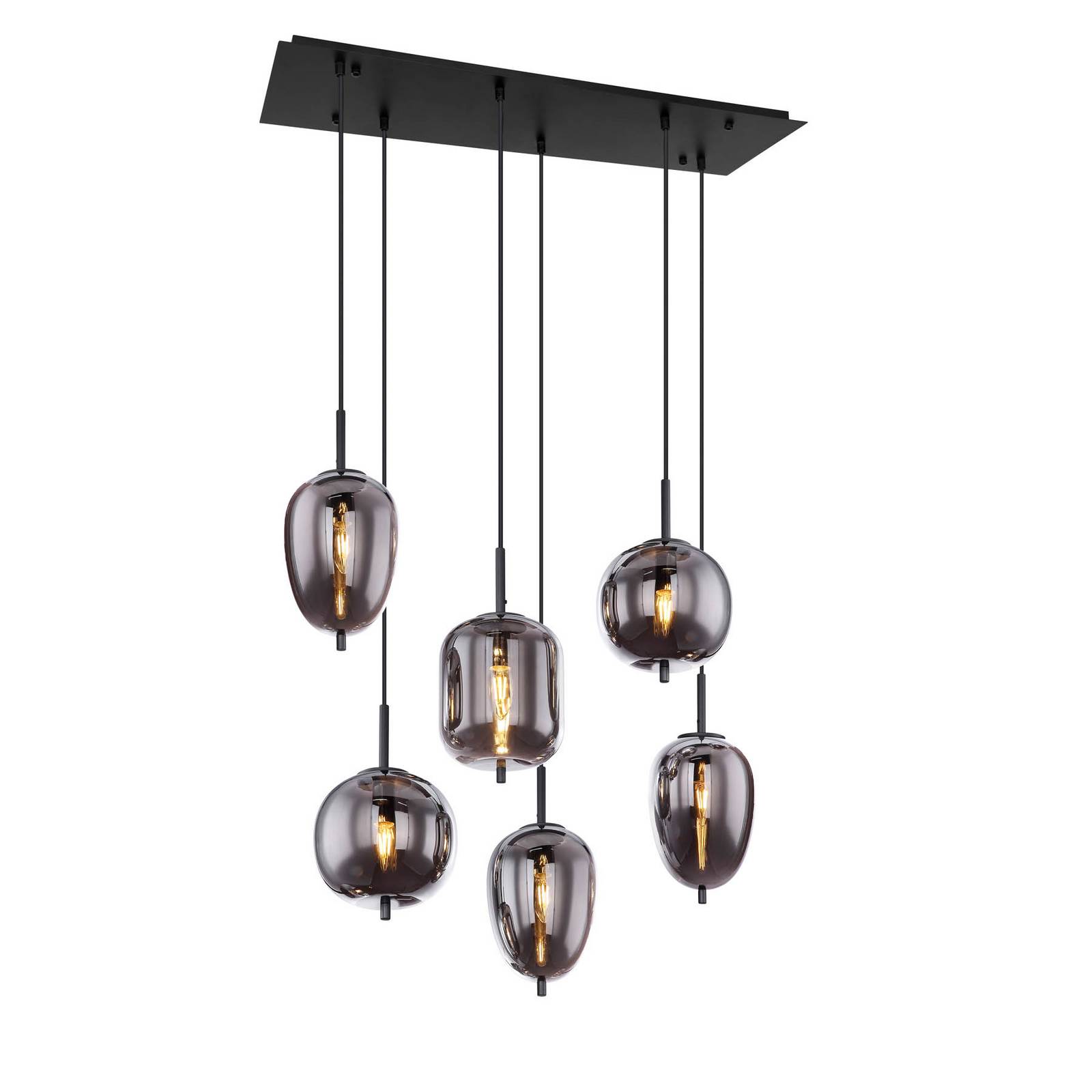 Hängelampe Blacky, schwarz/rauchgrau, Länge 80 cm, 6-flg.