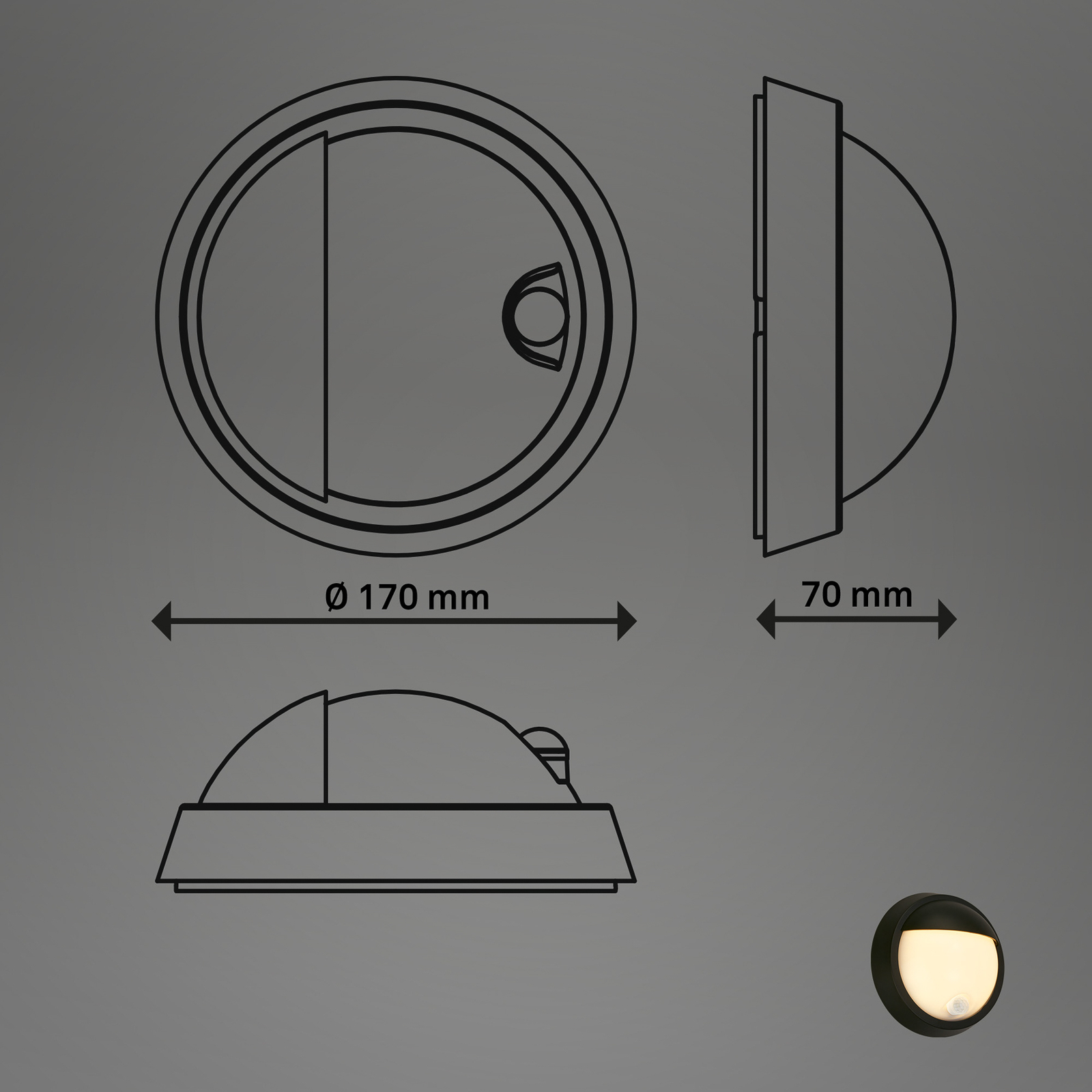 LED-Akku-Außenwandlampe 3785015 schwarz Bewegungssensor 17cm