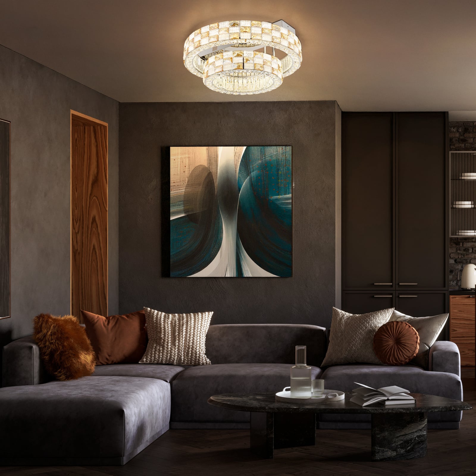 LED-Deckenleuchte Lidia, amber/klar, Glas, CCT, dimmbar