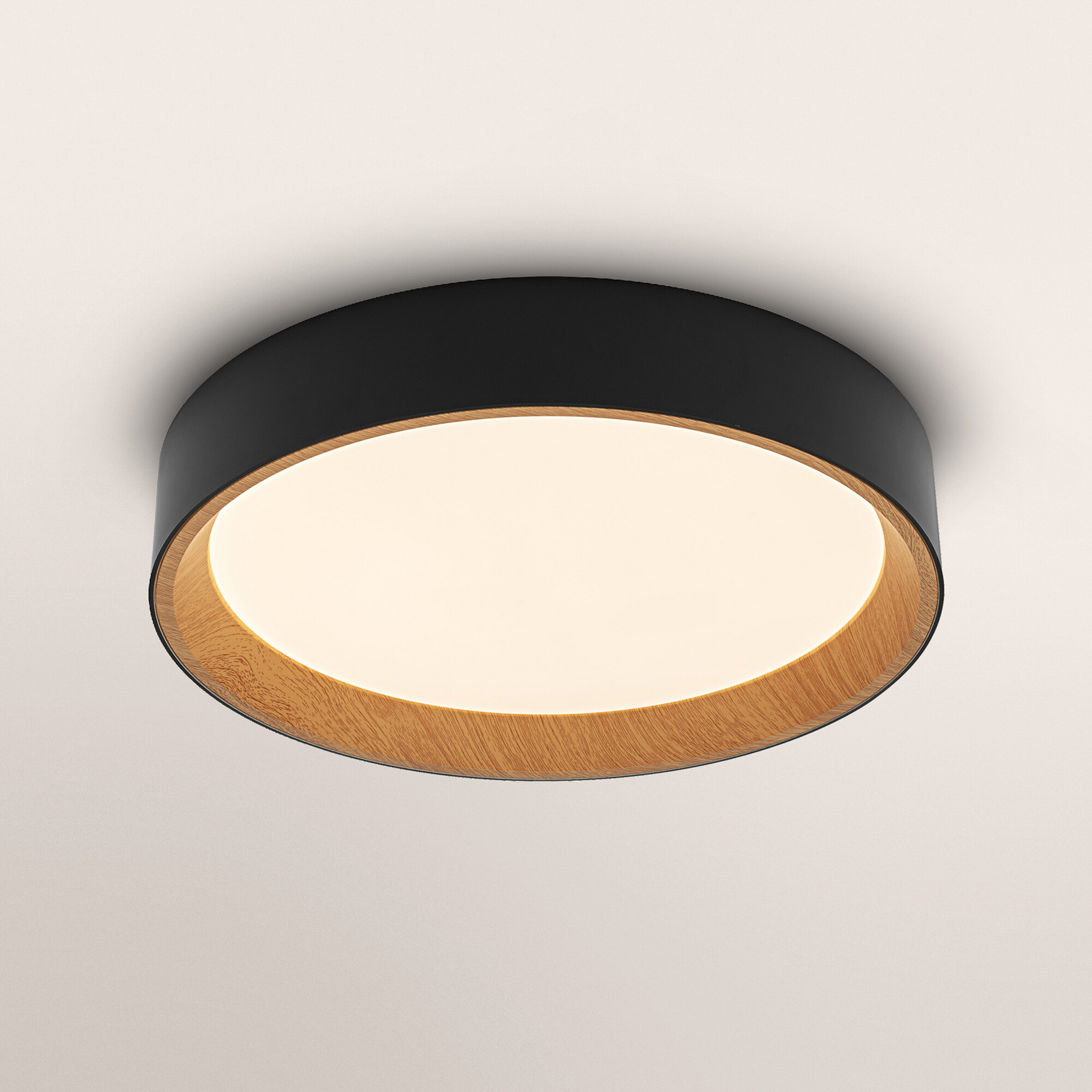 Φωτιστικό οροφής LED OSRAM ORBIS LARIOS, μαύρο/ξύλο, Ø 39 cm, με ρυθμιστή Φωτιστικό οροφής LED OSRAM ORBIS LARIOS, μαύρο/ξύλο, Ø 39 cm, με ρυθμιστή