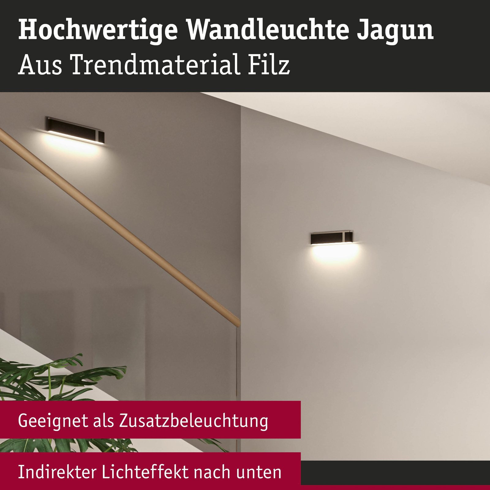 Paulmann LED wall light Jagun, anthracite, felt, 3-step dimmable